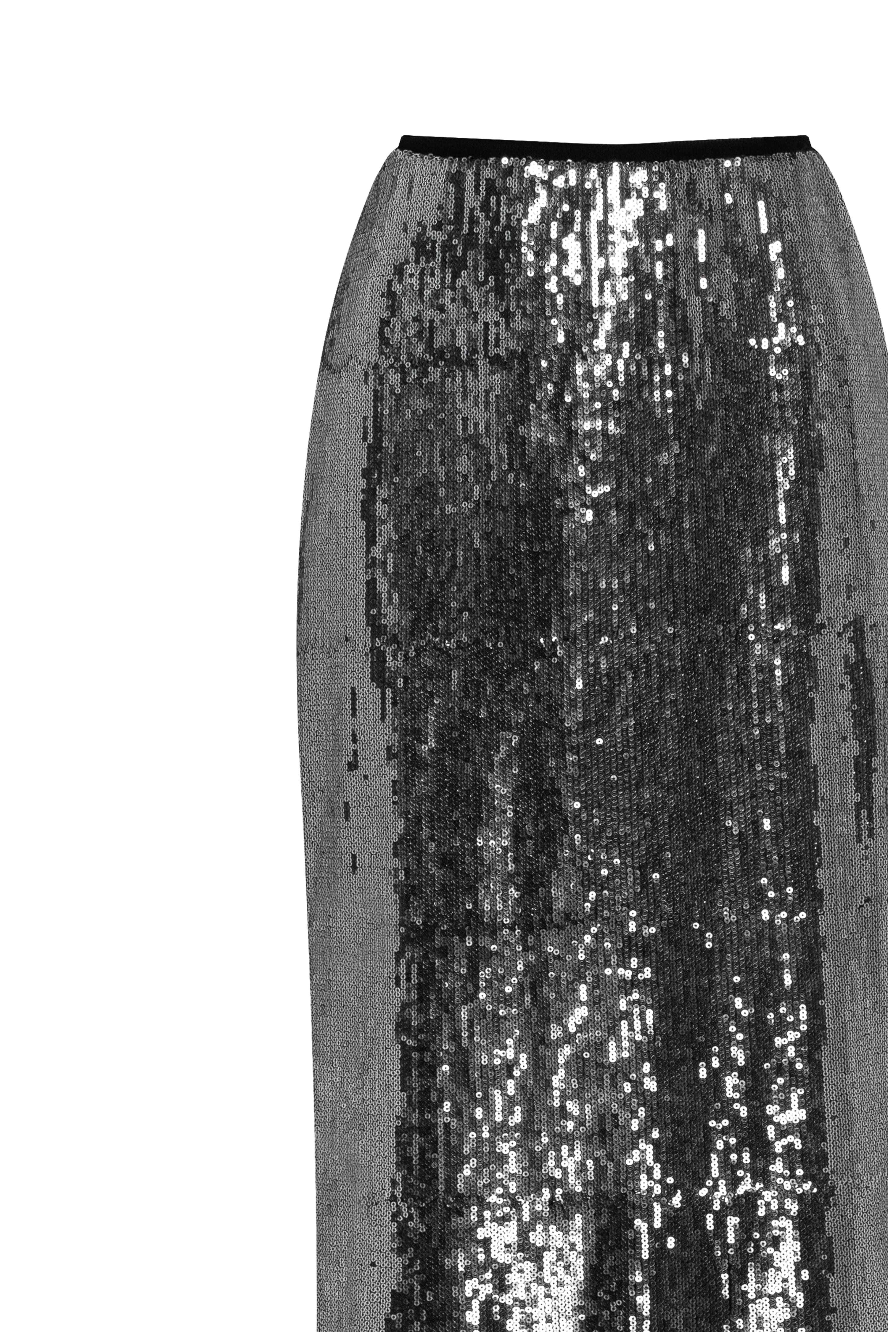 Dramatic fitted sequined gray maxi skirt, Midnight Walk