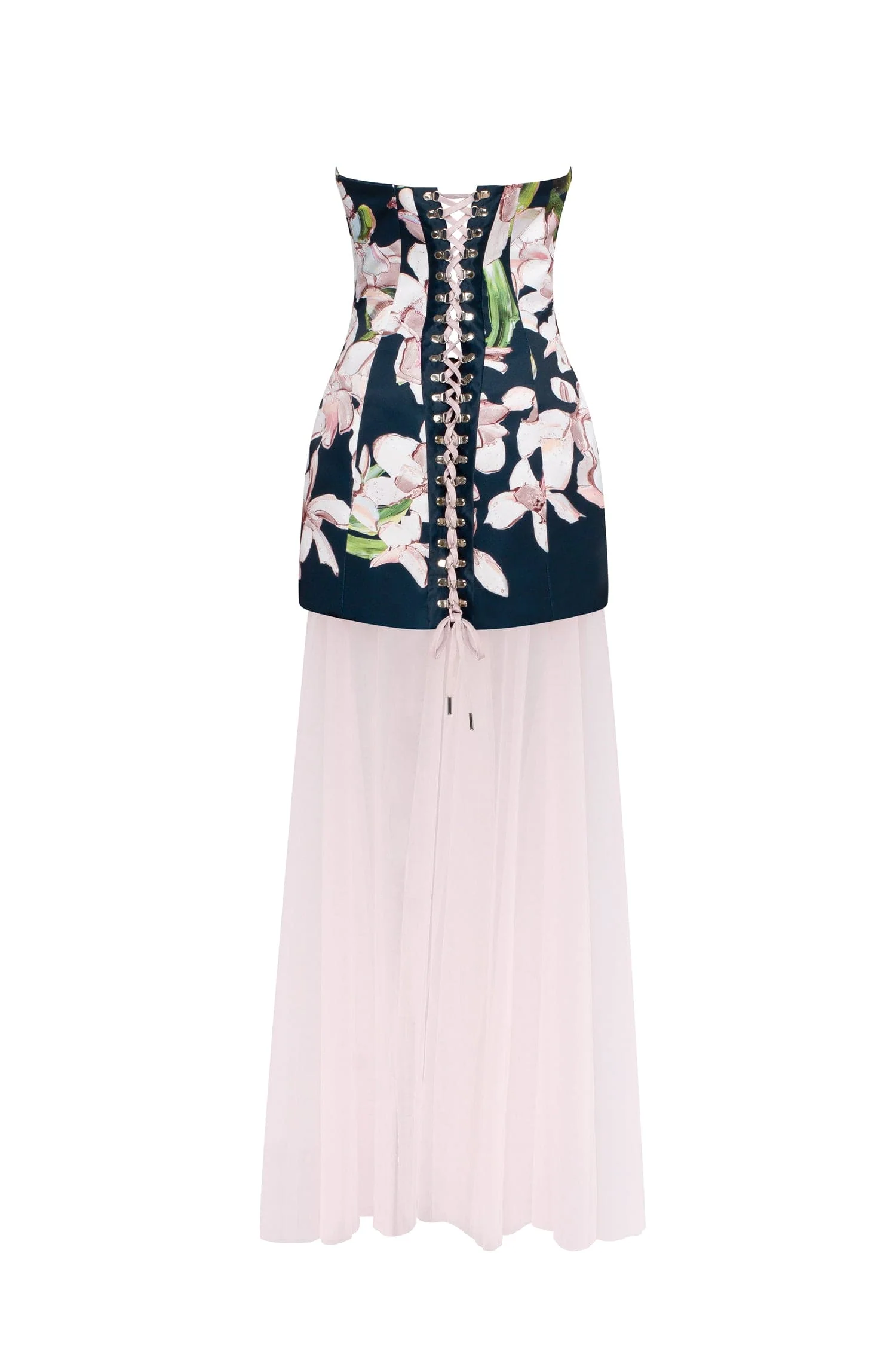 2-in-1 floral mini with a detachable candy pink sheer underskirt