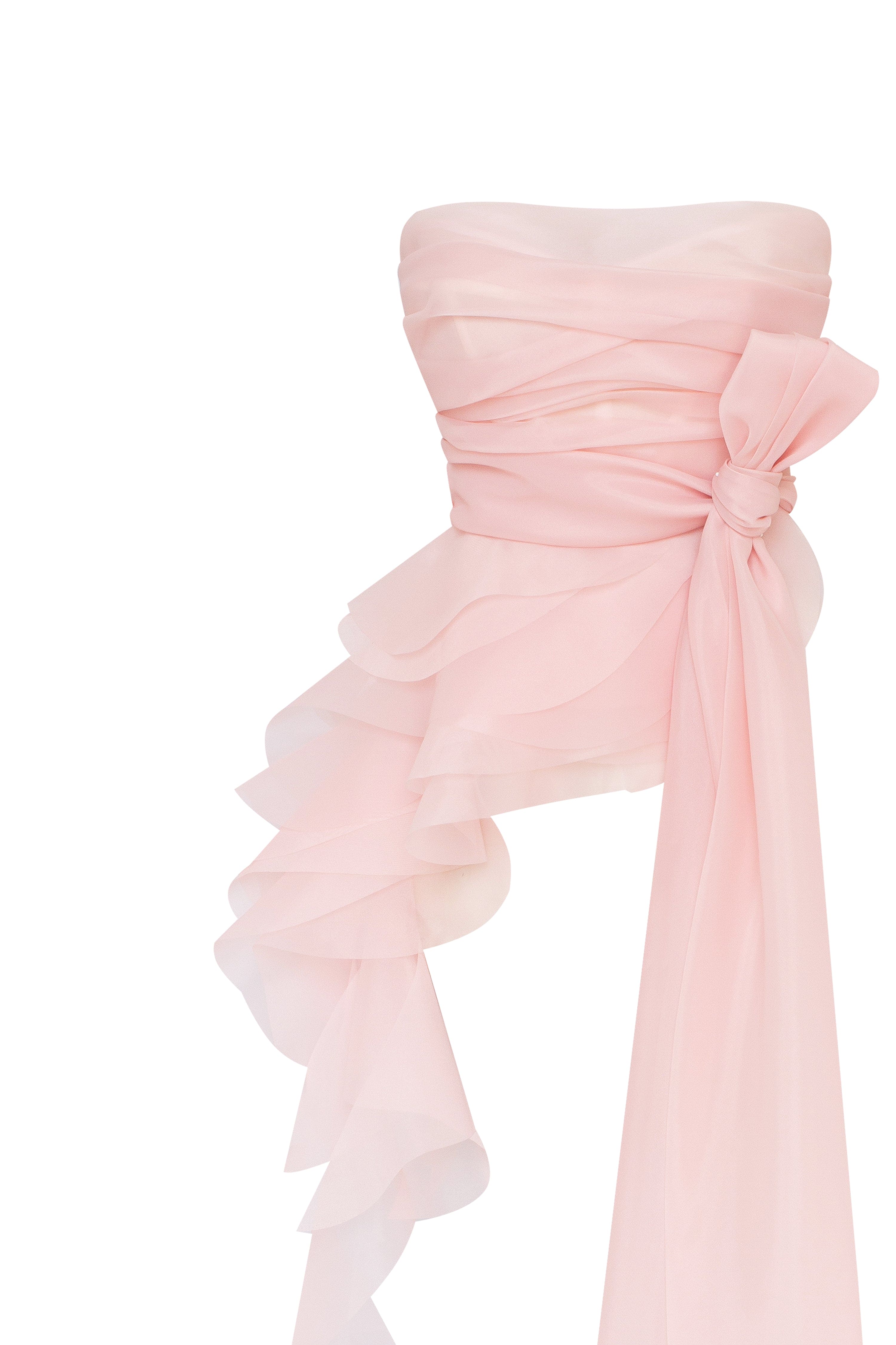 Dreamy off-shoulder blouse with meringue flounces in misty rose, Midnight Walk