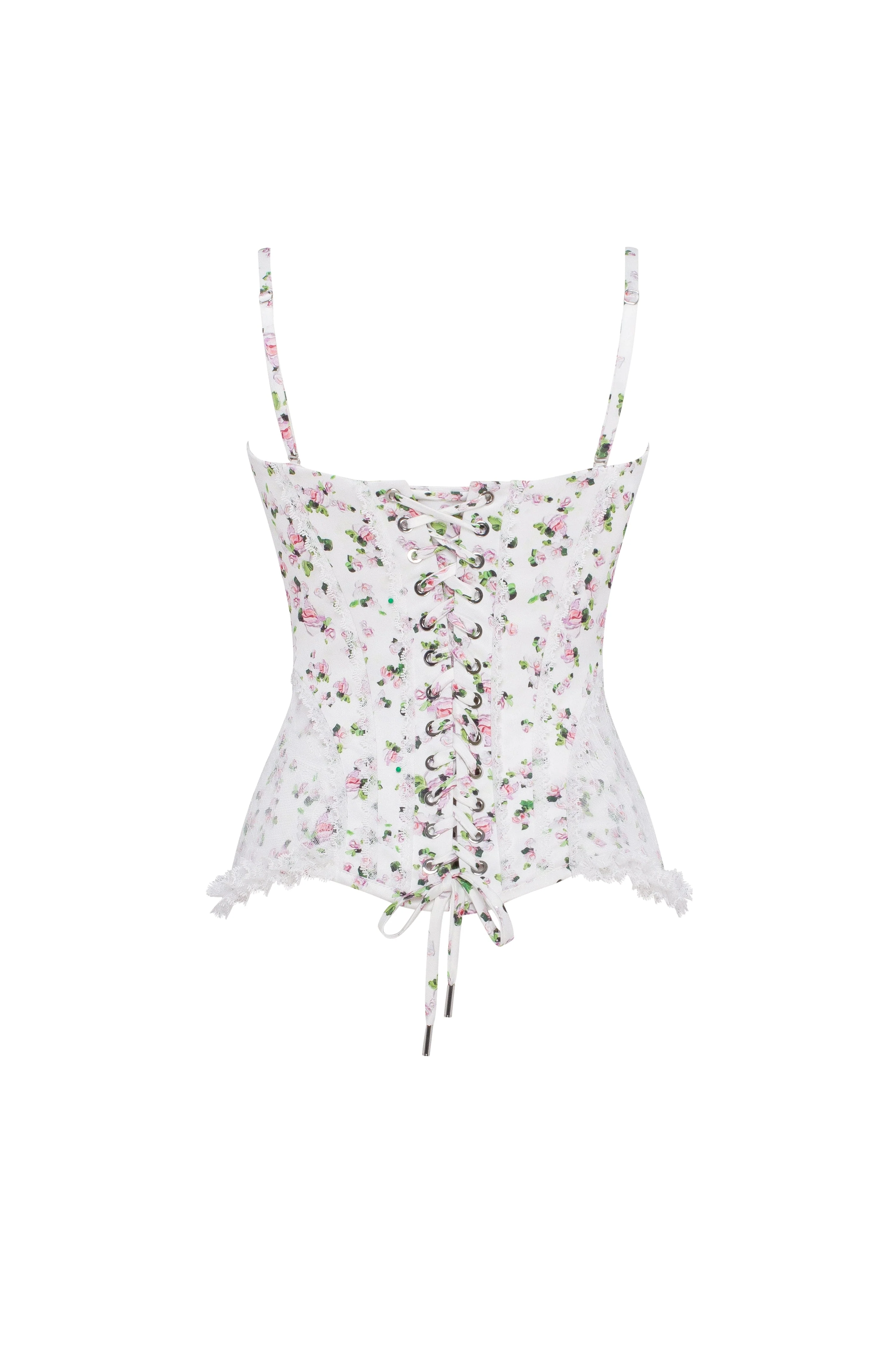 Romantic apple blossom corset with rosebud appliques