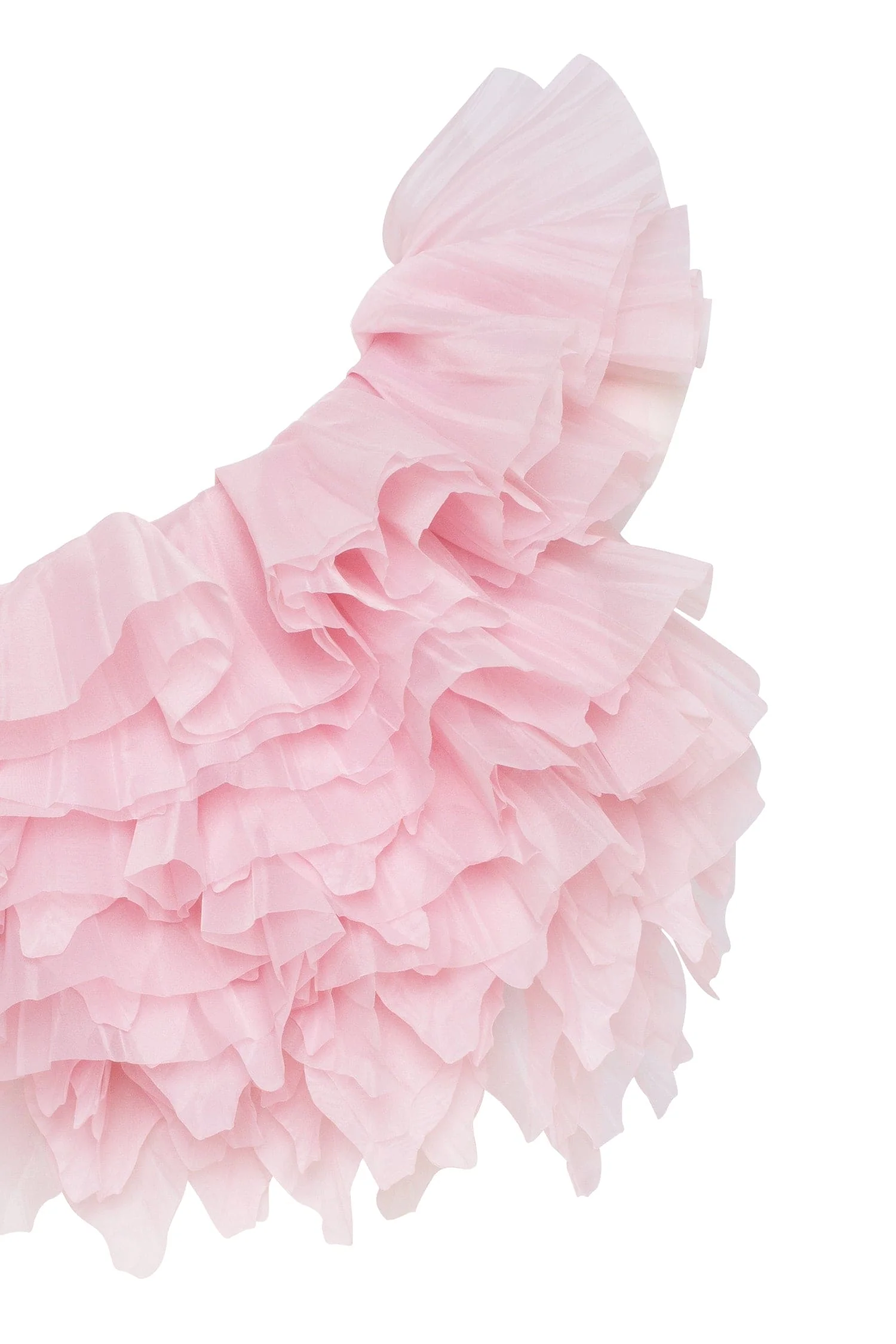 Flirty ruffled one-shoulder organza pink top, Midnight Walk