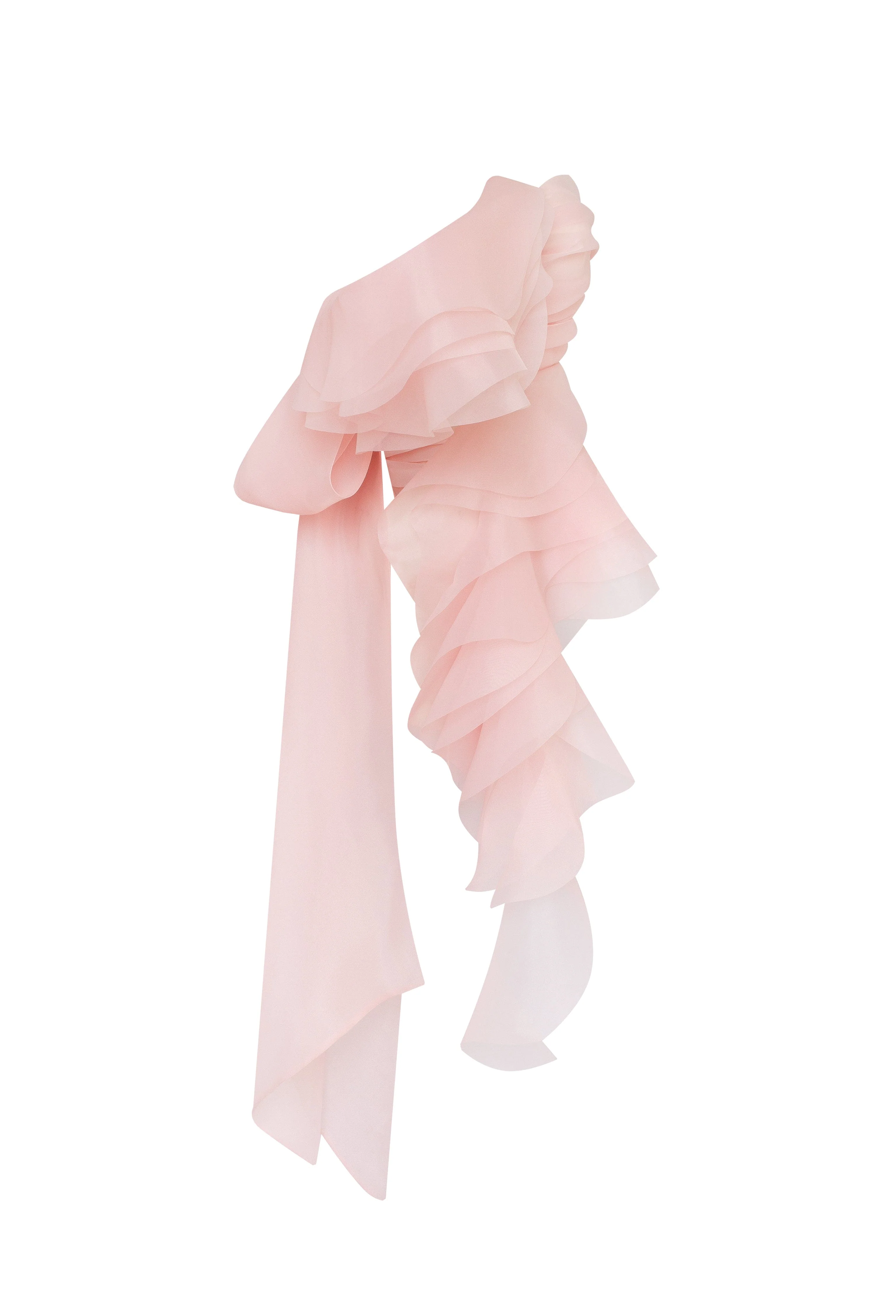 Dreamy off-shoulder blouse with meringue flounces in misty rose, Midnight Walk