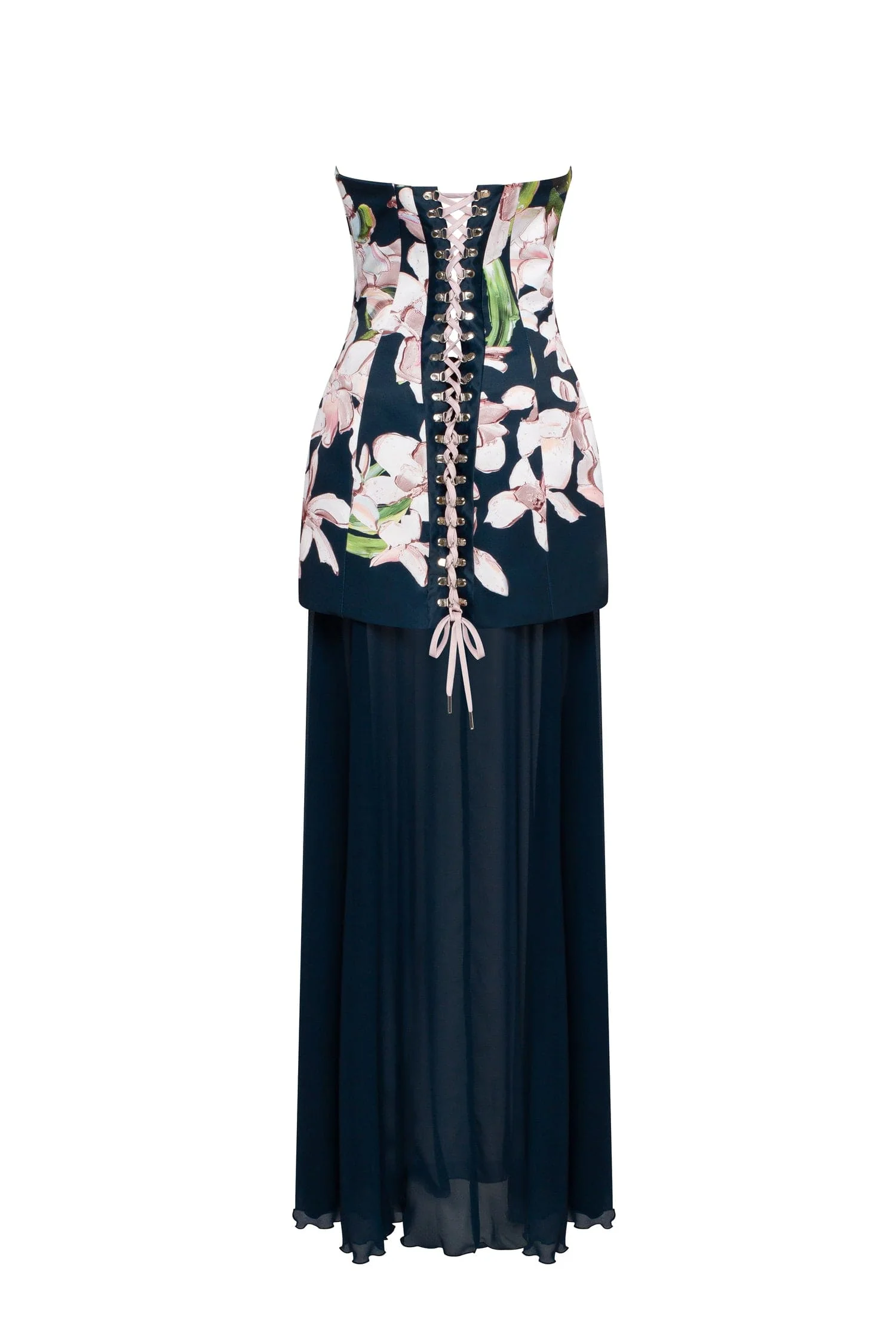 2-in-1 floral mini with a detachable deep ocean green underskirt