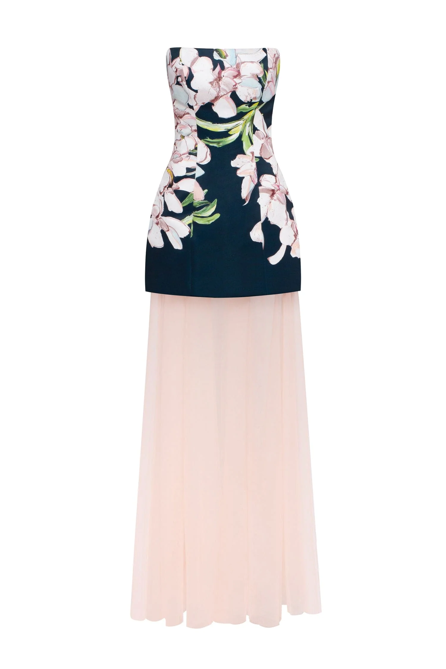 2-in-1 floral mini with a detachable light peach underskirt