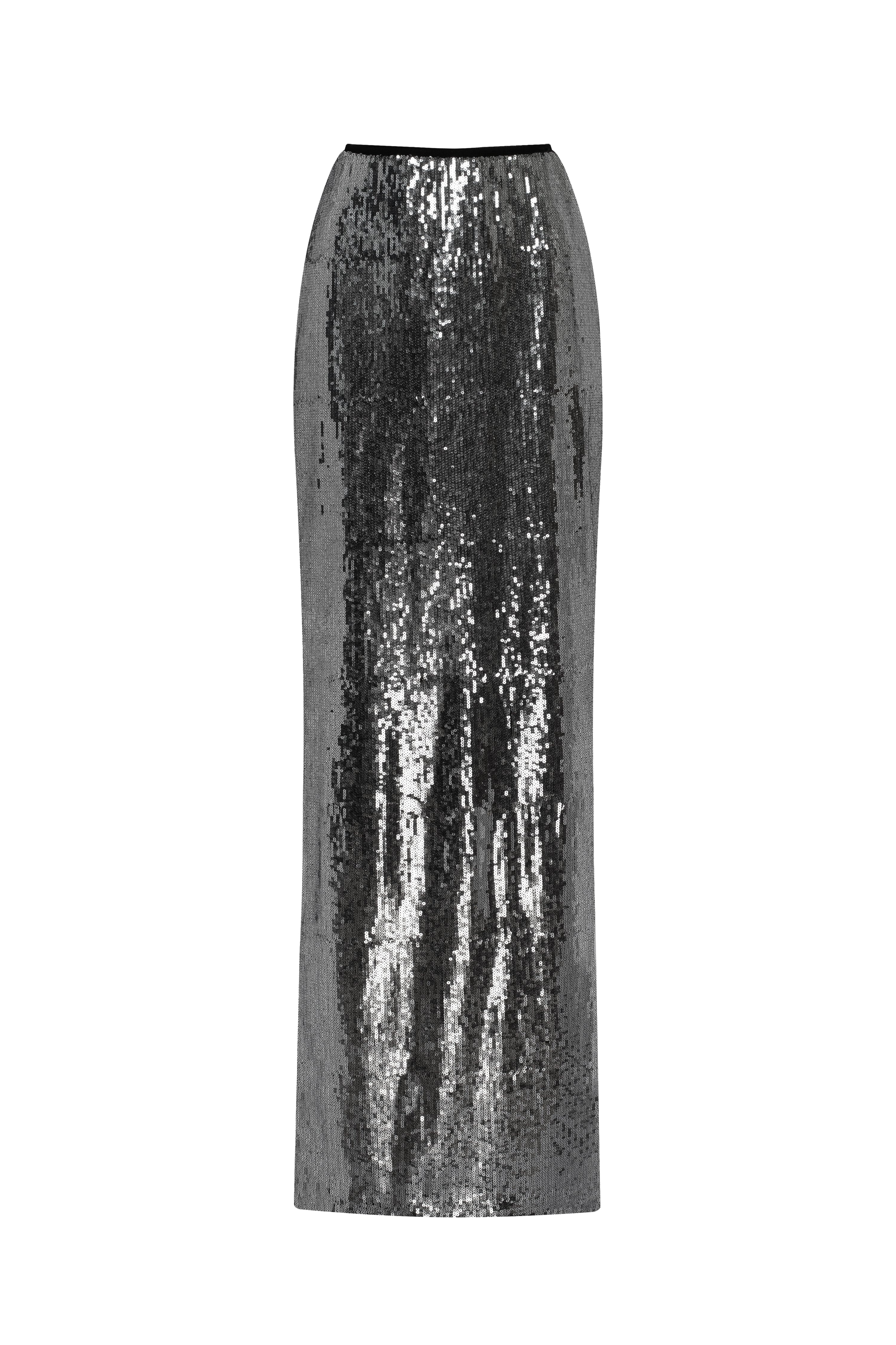 Dramatic fitted sequined gray maxi skirt, Midnight Walk