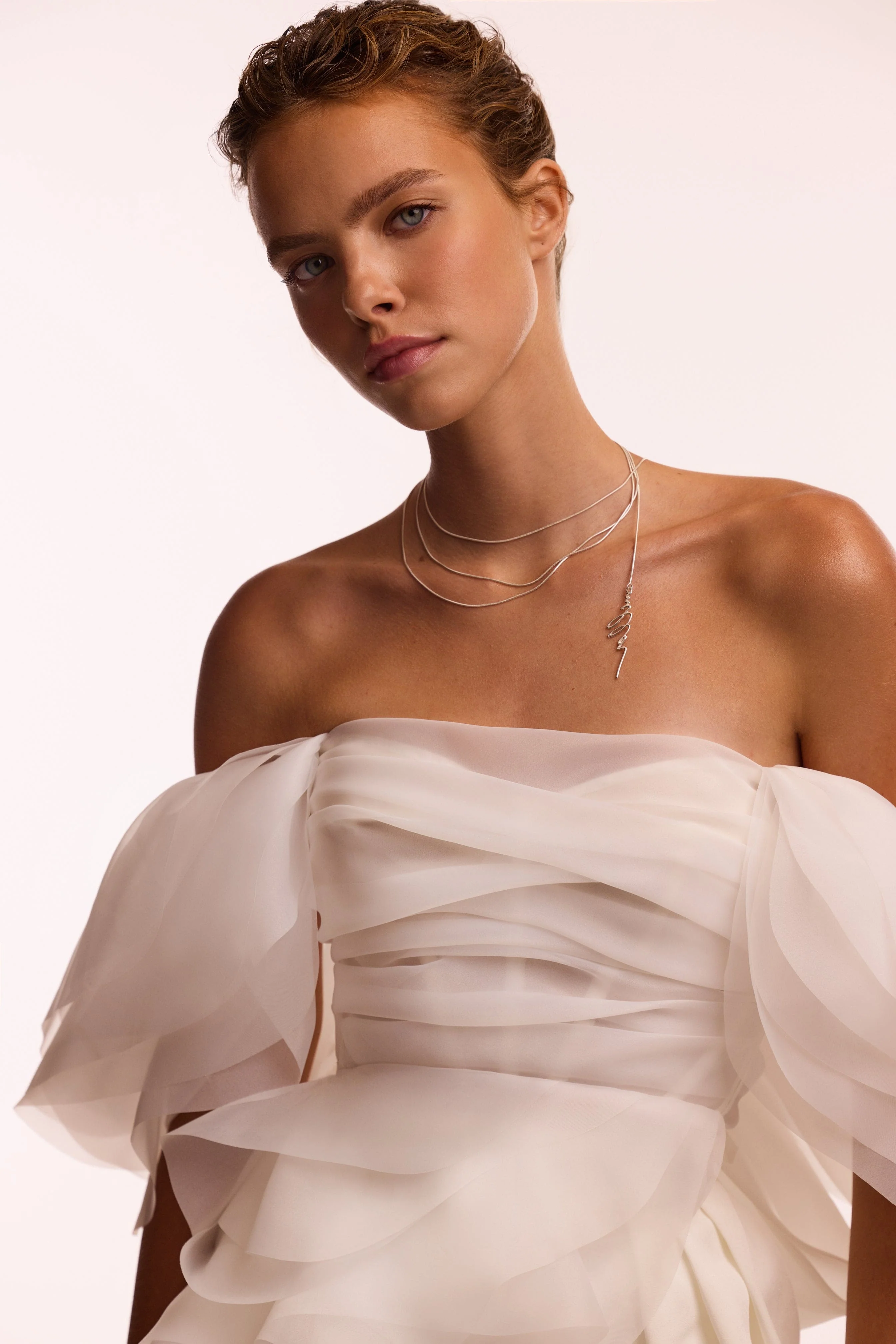 Dreamy blouse with meringue flounces in white, Midnight Walk