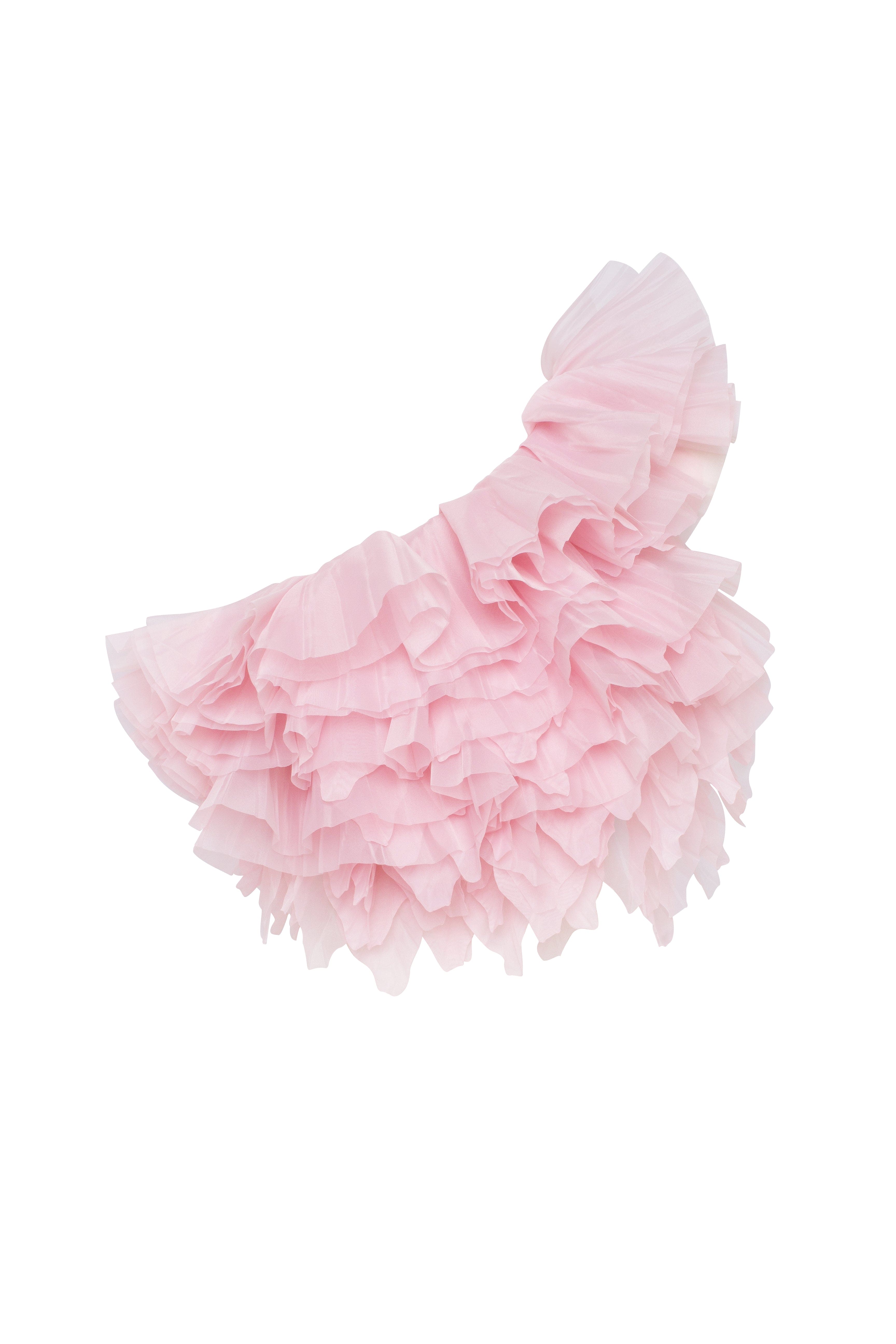 Flirty ruffled one-shoulder organza pink top, Midnight Walk