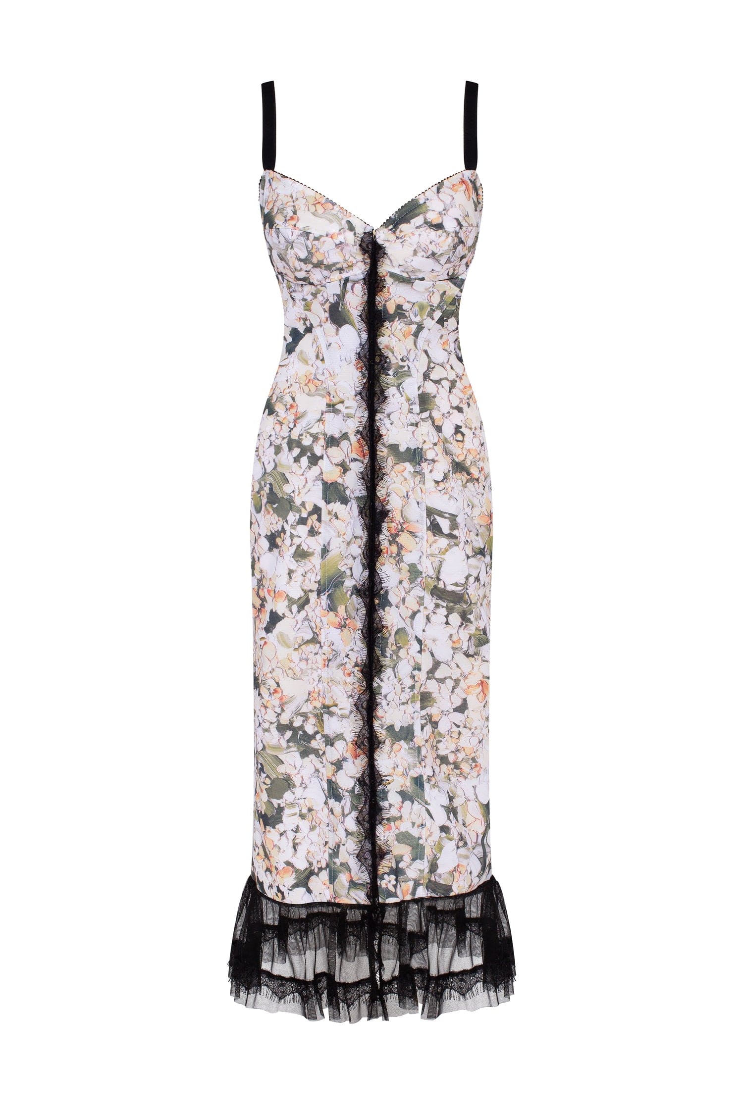 Floral midi dress with puffy tulle hem