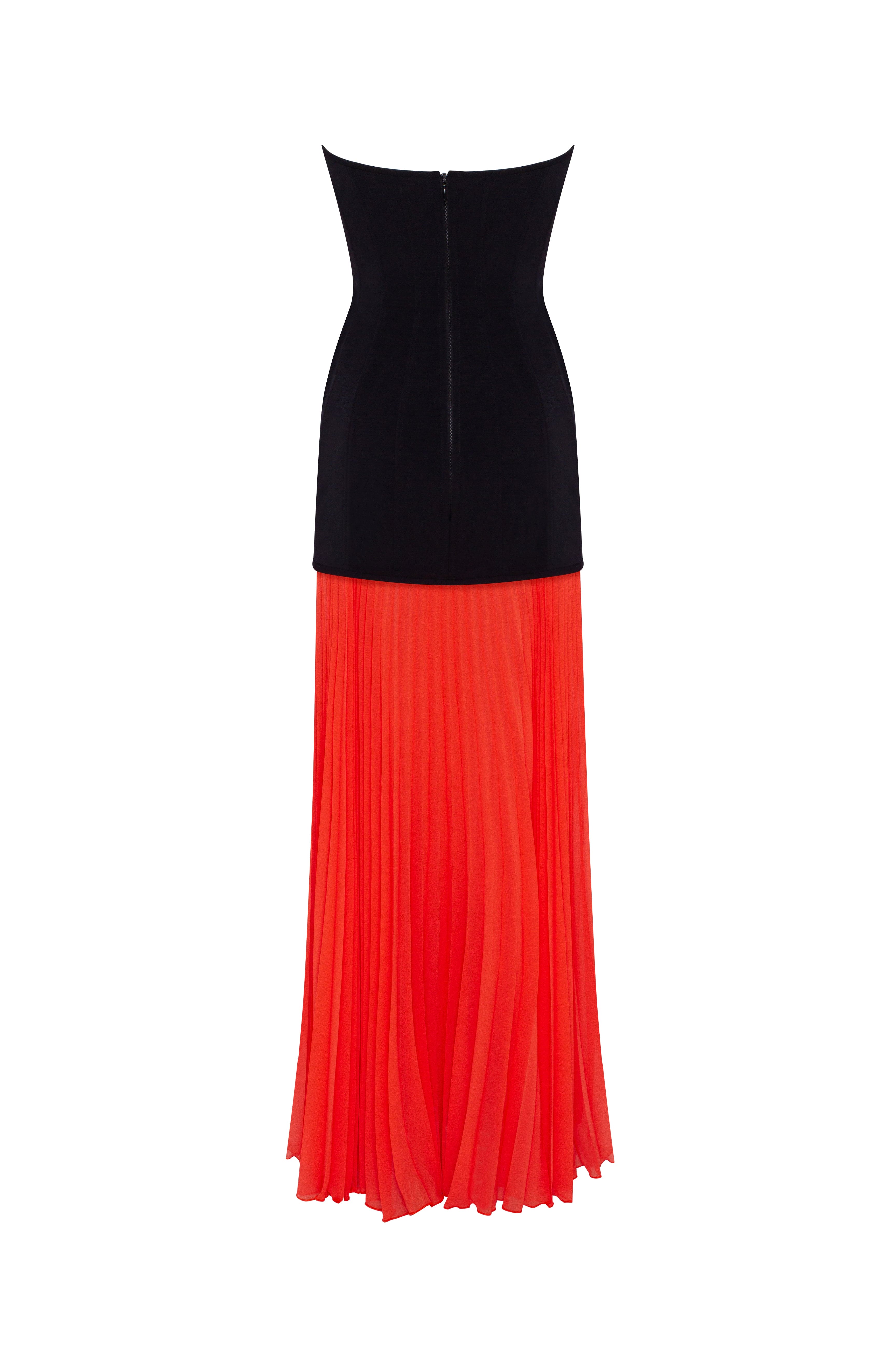 Black&Coral dress with a pleated skirt, Parisienne