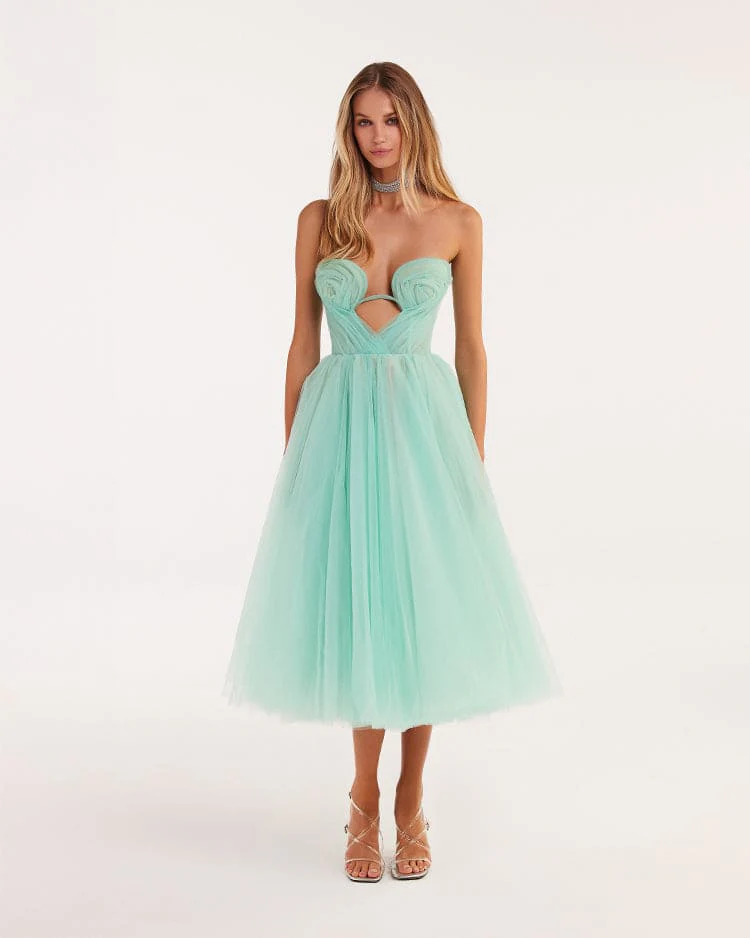 Mint green tender midi tulle dress
