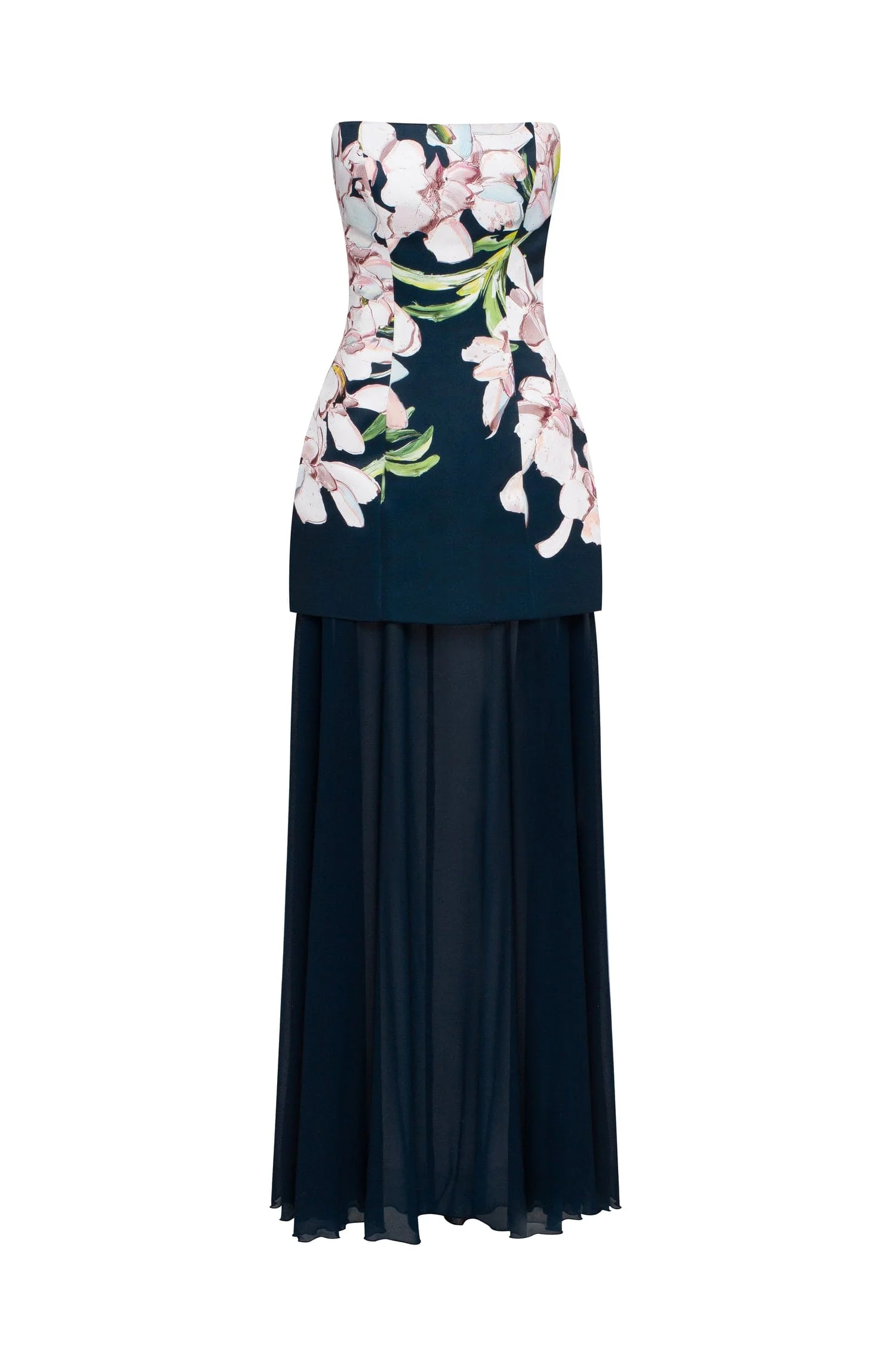 2-in-1 floral mini with a detachable deep ocean green underskirt