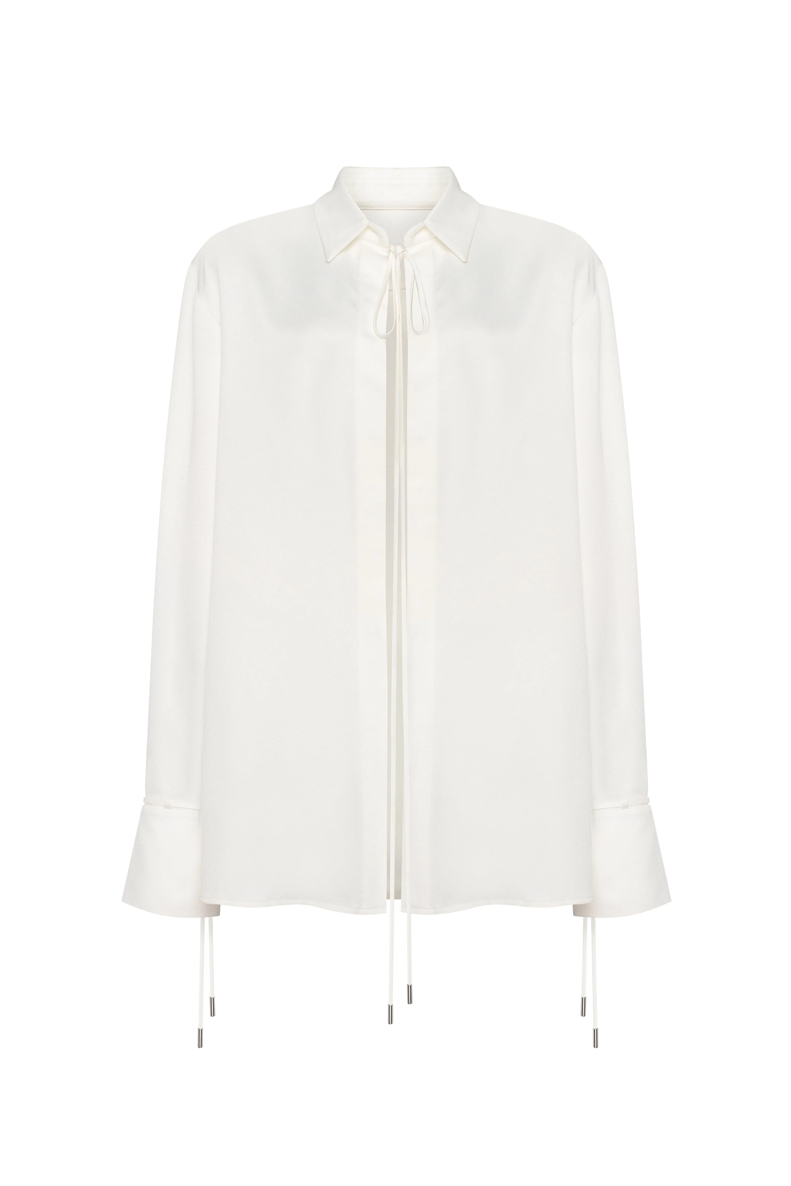 Front-tie satin blouse in white, Xo Xo