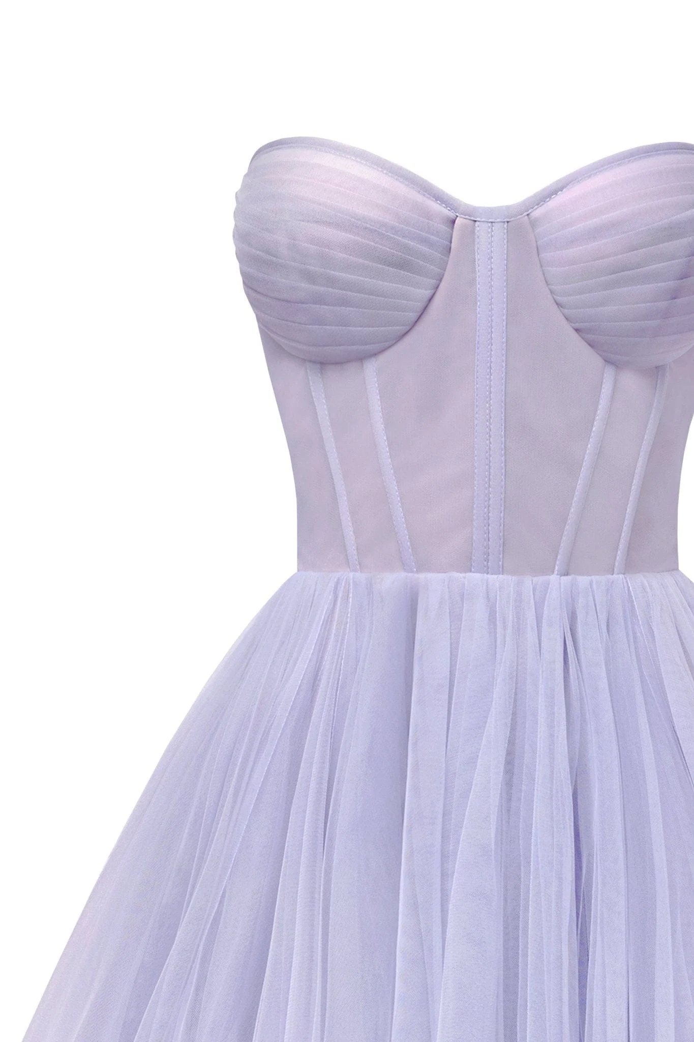 Lavender Strapless Puffy Midi Tulle Dress