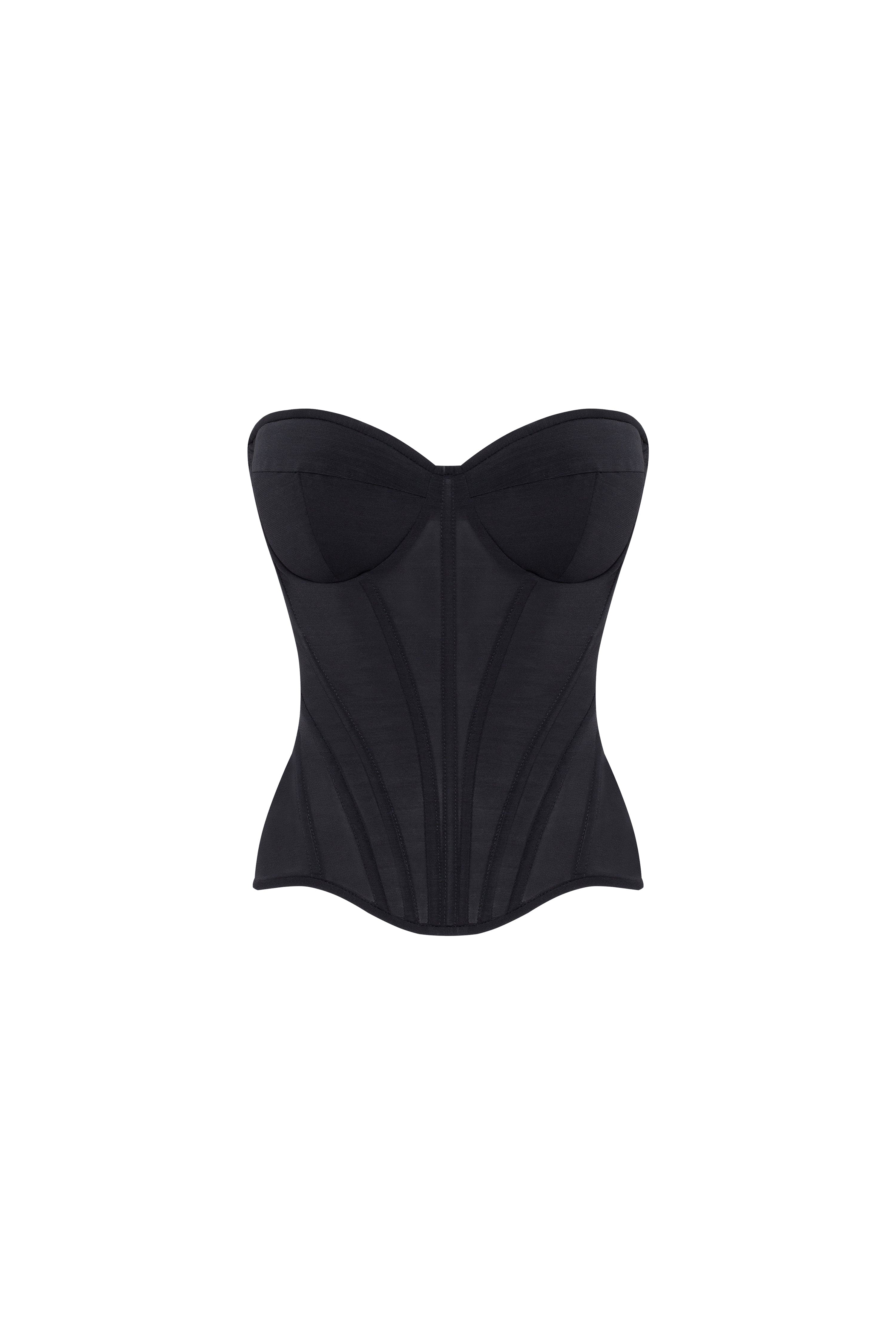 Smart heart-shaped low-waist black fitted corset, Midnight Walk