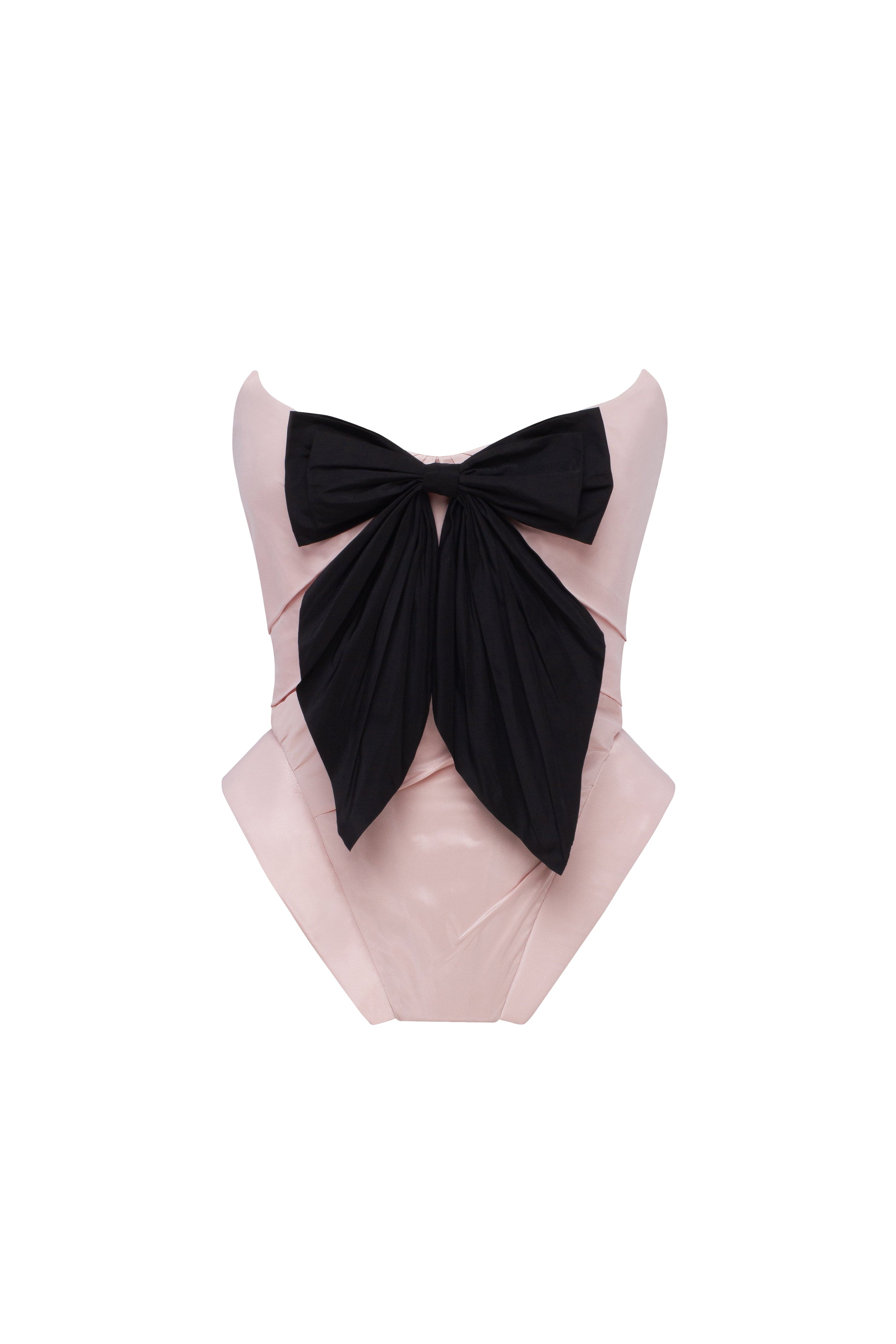 Sleeveless pink corset with detachable bow, Parisienne