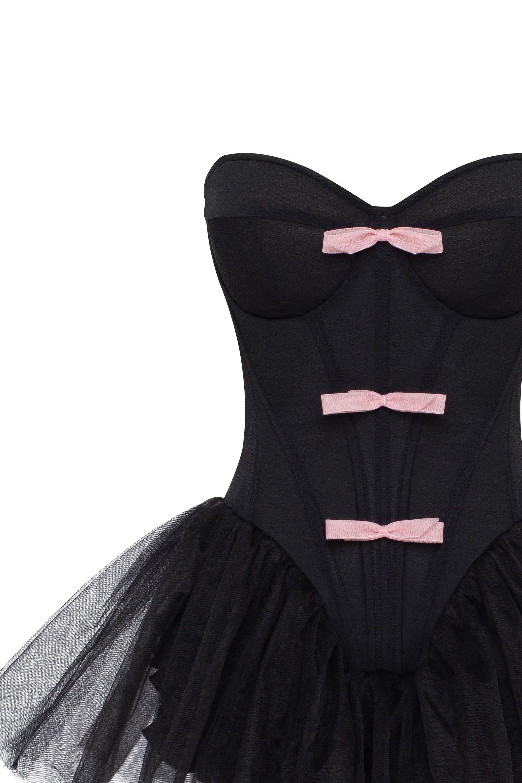 Tutu black mini dress with cute pink bows, Midnight Walk