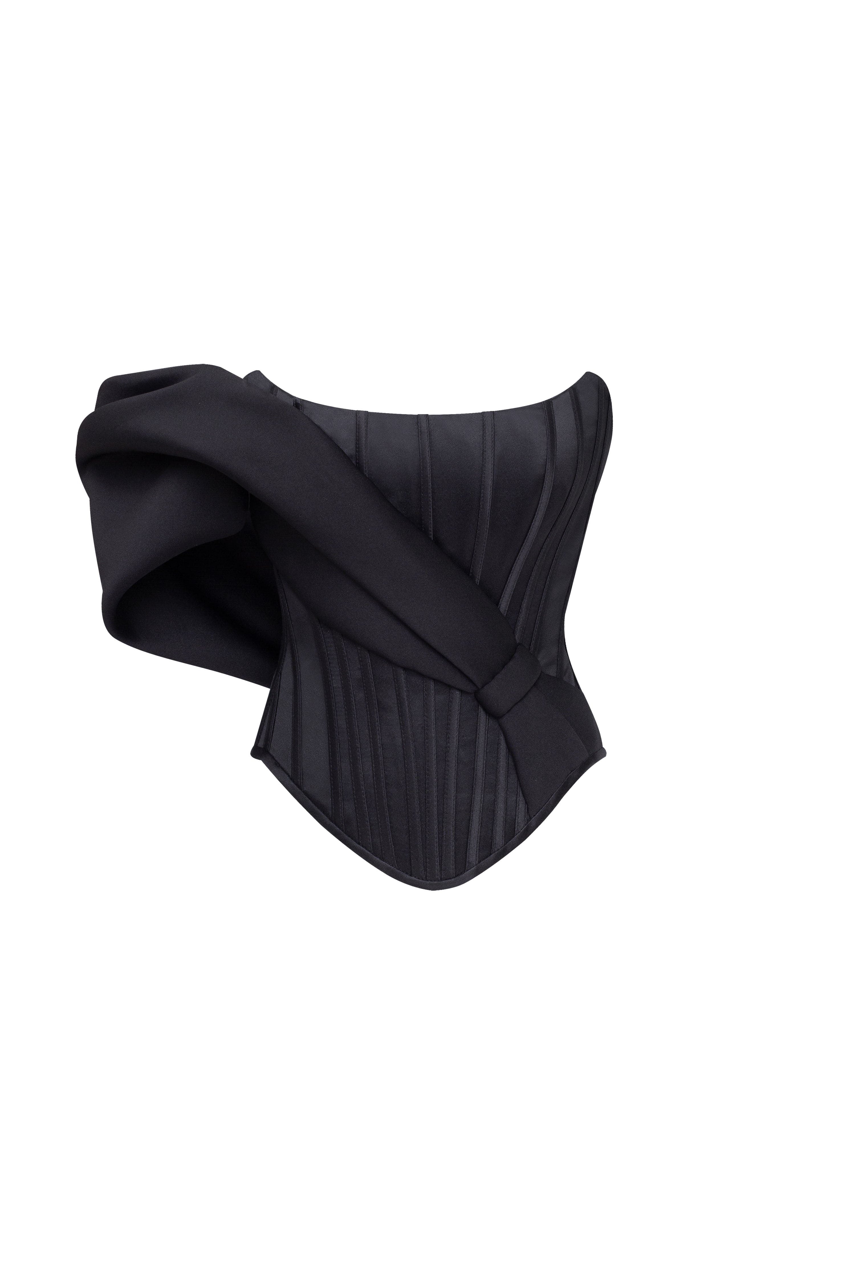 Spectacular structured boned corset in black, Midnight Walk