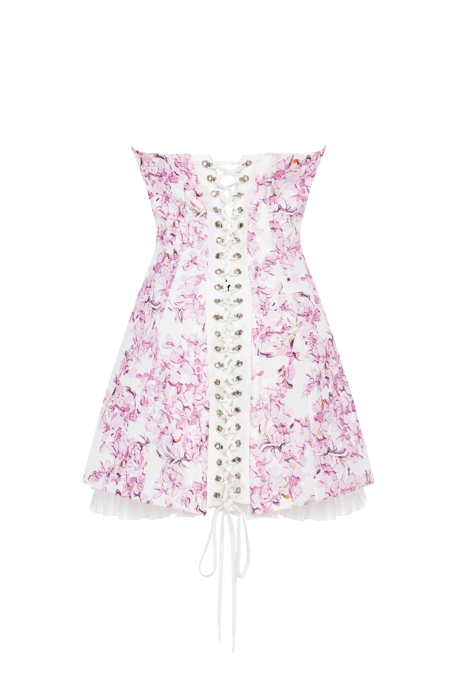 Strapless pink sakura mini dress with accent lacing