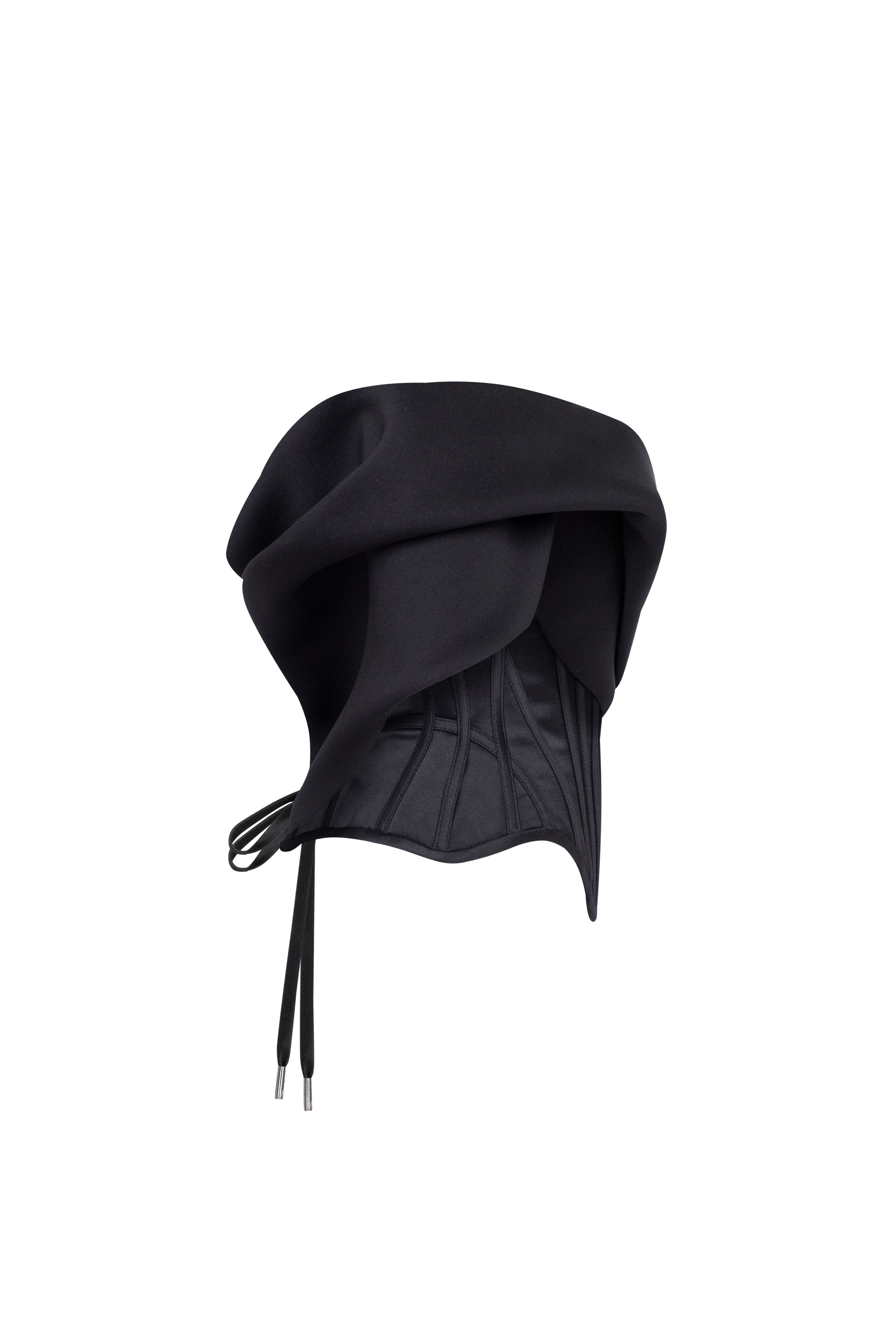 Spectacular structured boned corset in black, Midnight Walk