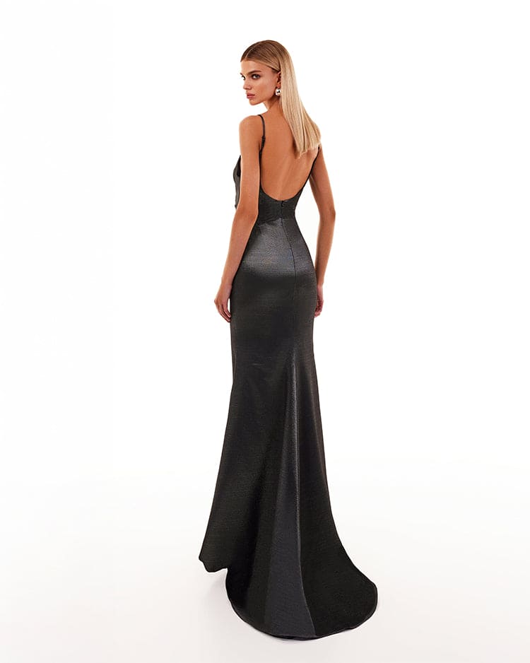 Smoky fitted maxi dress with high slit