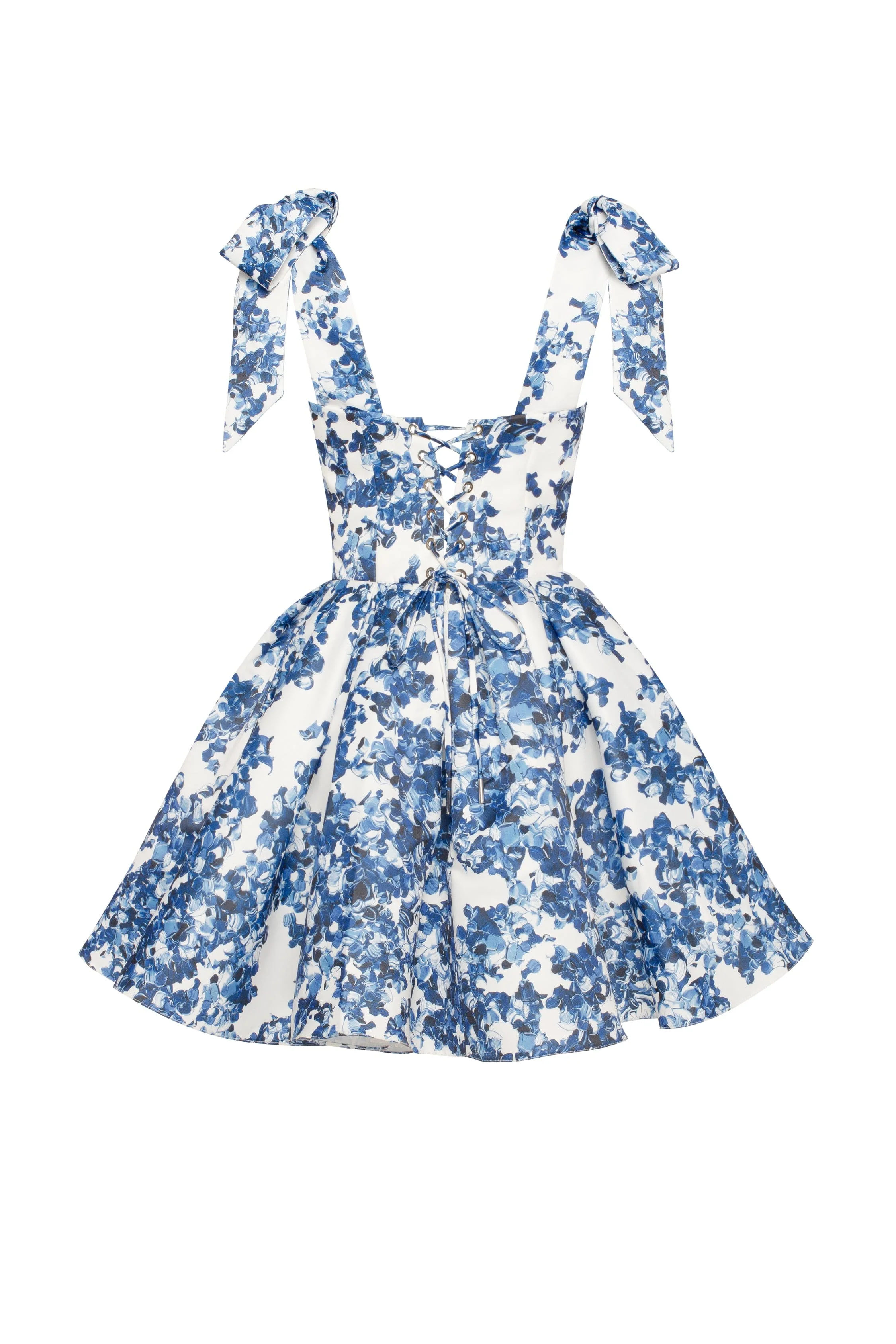Marvelous blue hydrangea mini dress on straps, Garden of Eden