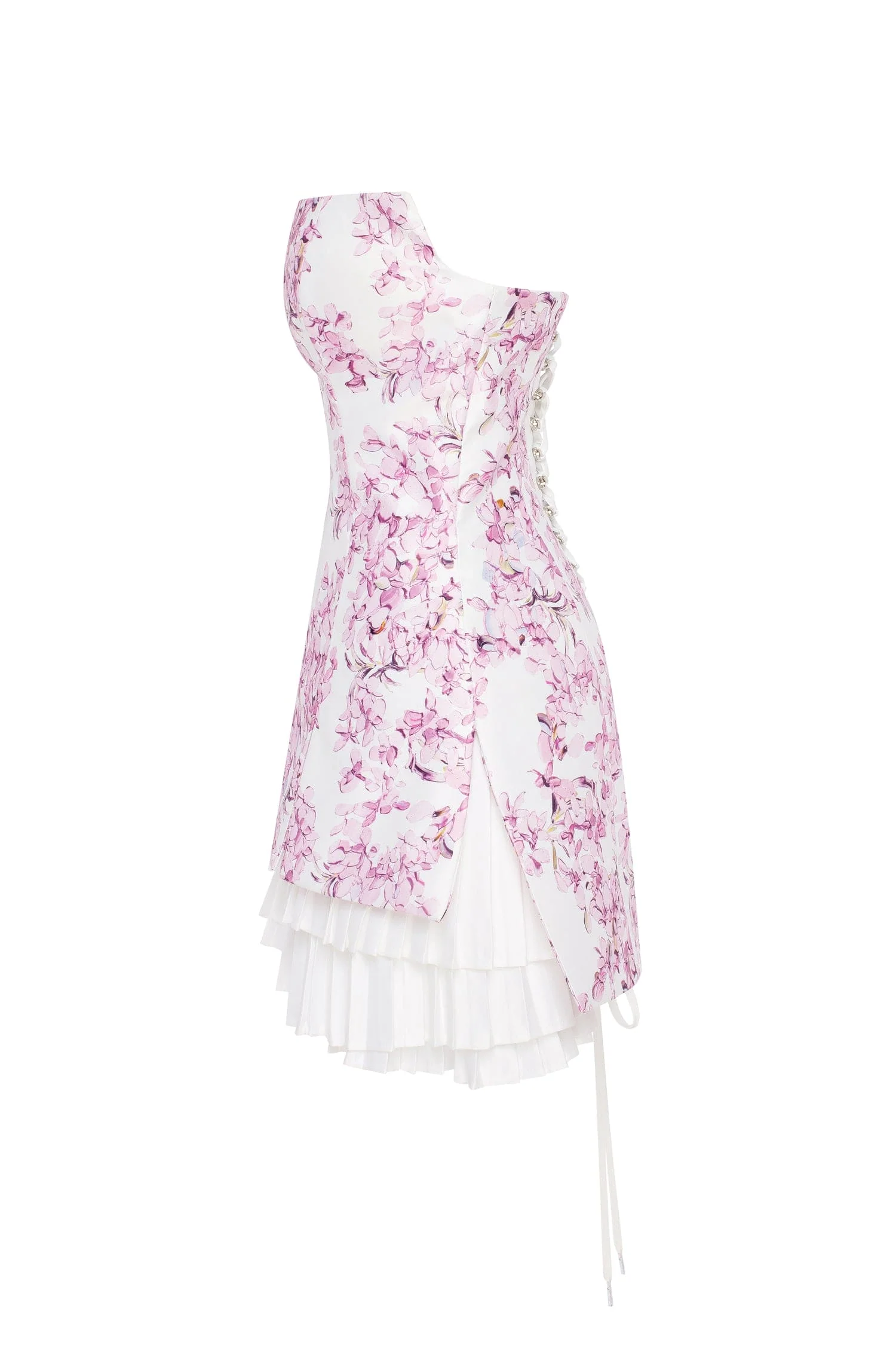 Strapless pink sakura mini dress with accent lacing