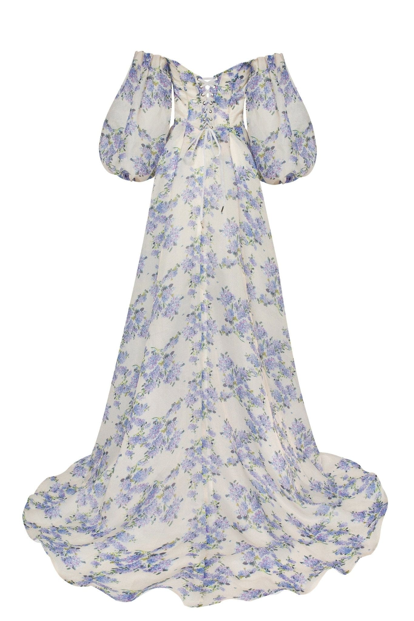 Hydrangea Elegant floral puff sleeve maxi dress