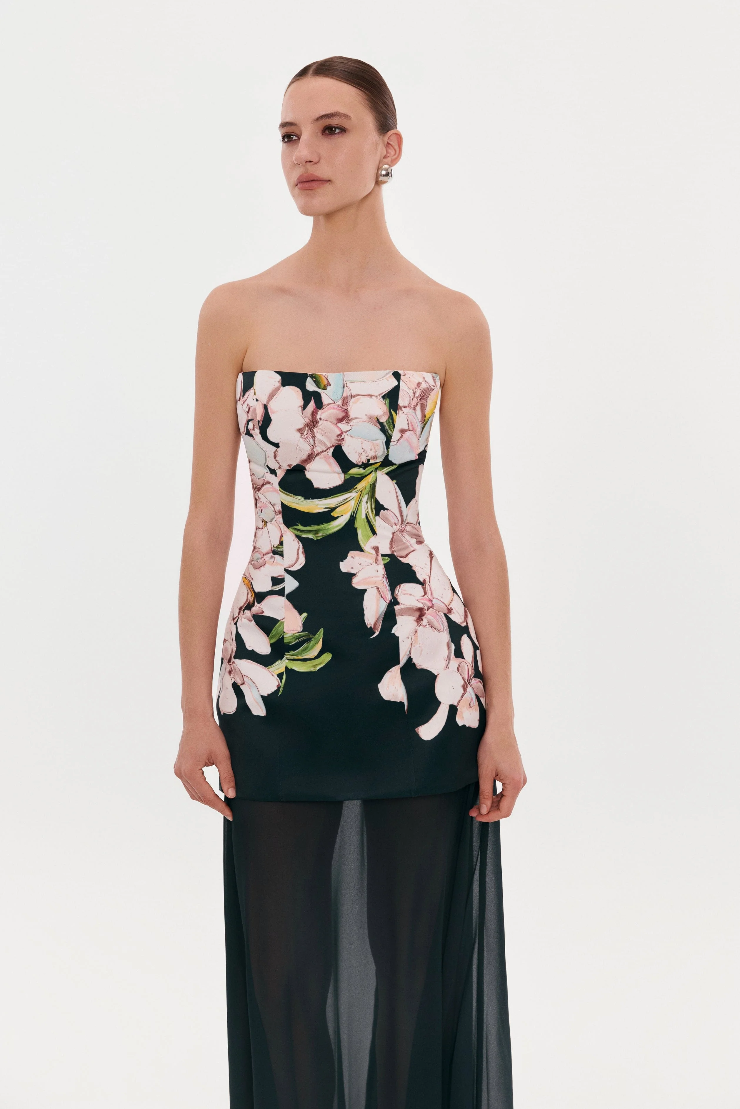 2-in-1 floral mini with a detachable deep ocean green underskirt