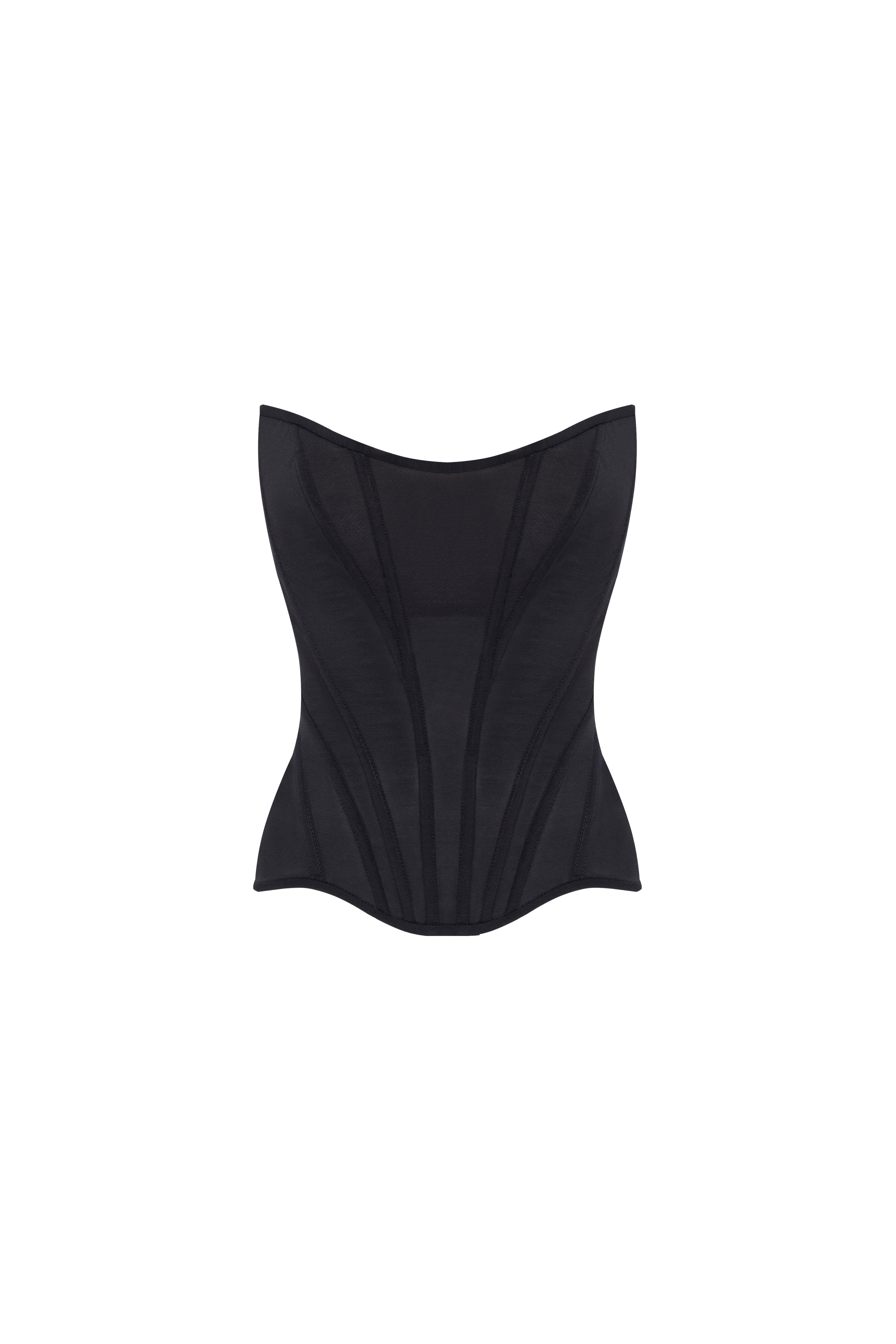 Chic low-waist black fitted corset, Midnight Walk