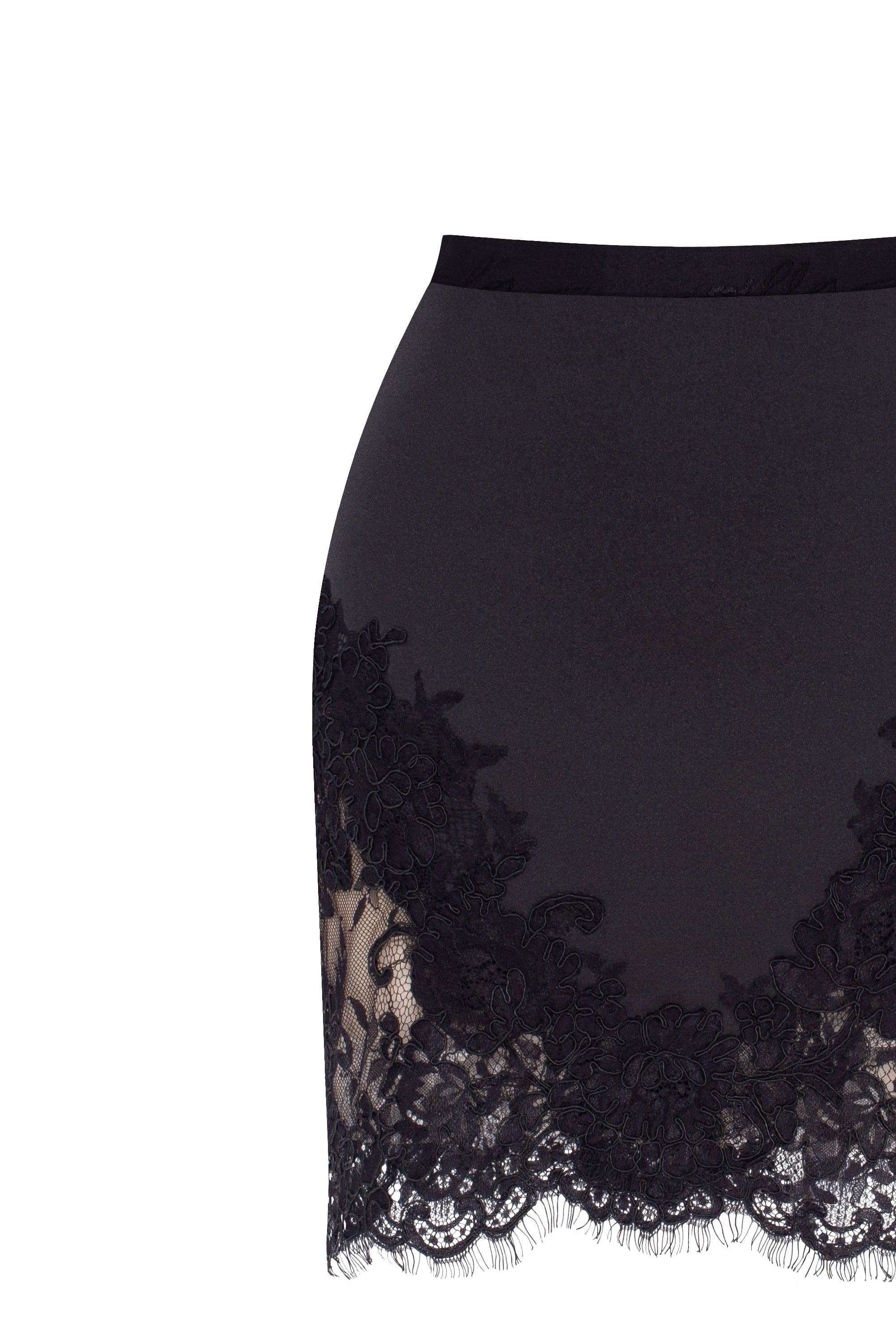 Fitted obsidian mini skirt adorned with lace, Parisienne