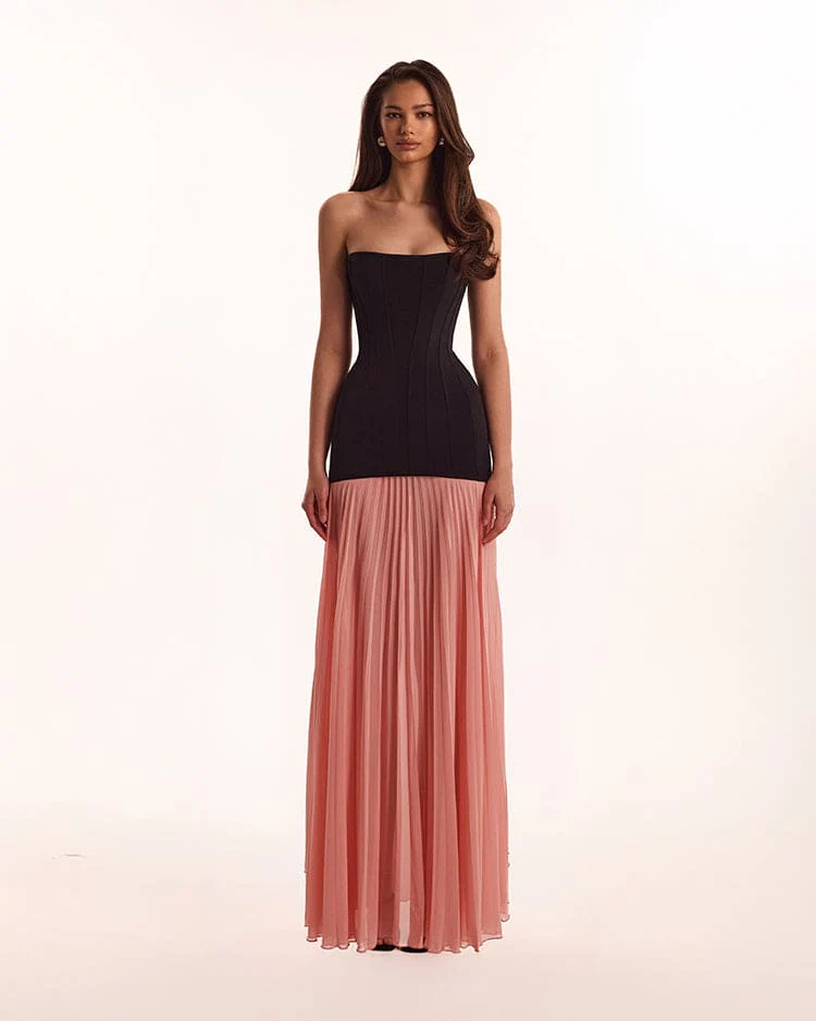 Black&Pink dress with a pleated skirt, Parisienne