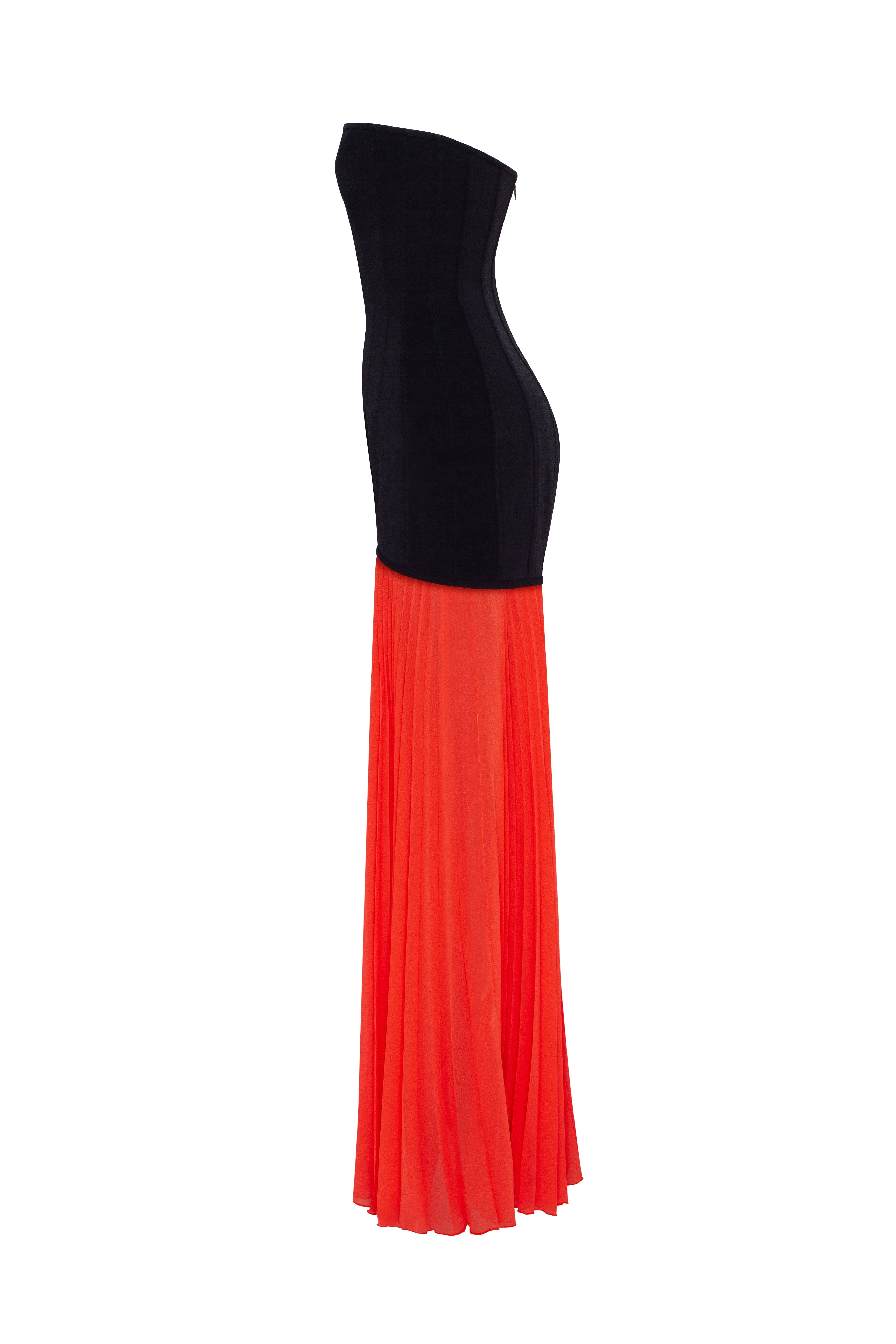 Black&Coral dress with a pleated skirt, Parisienne