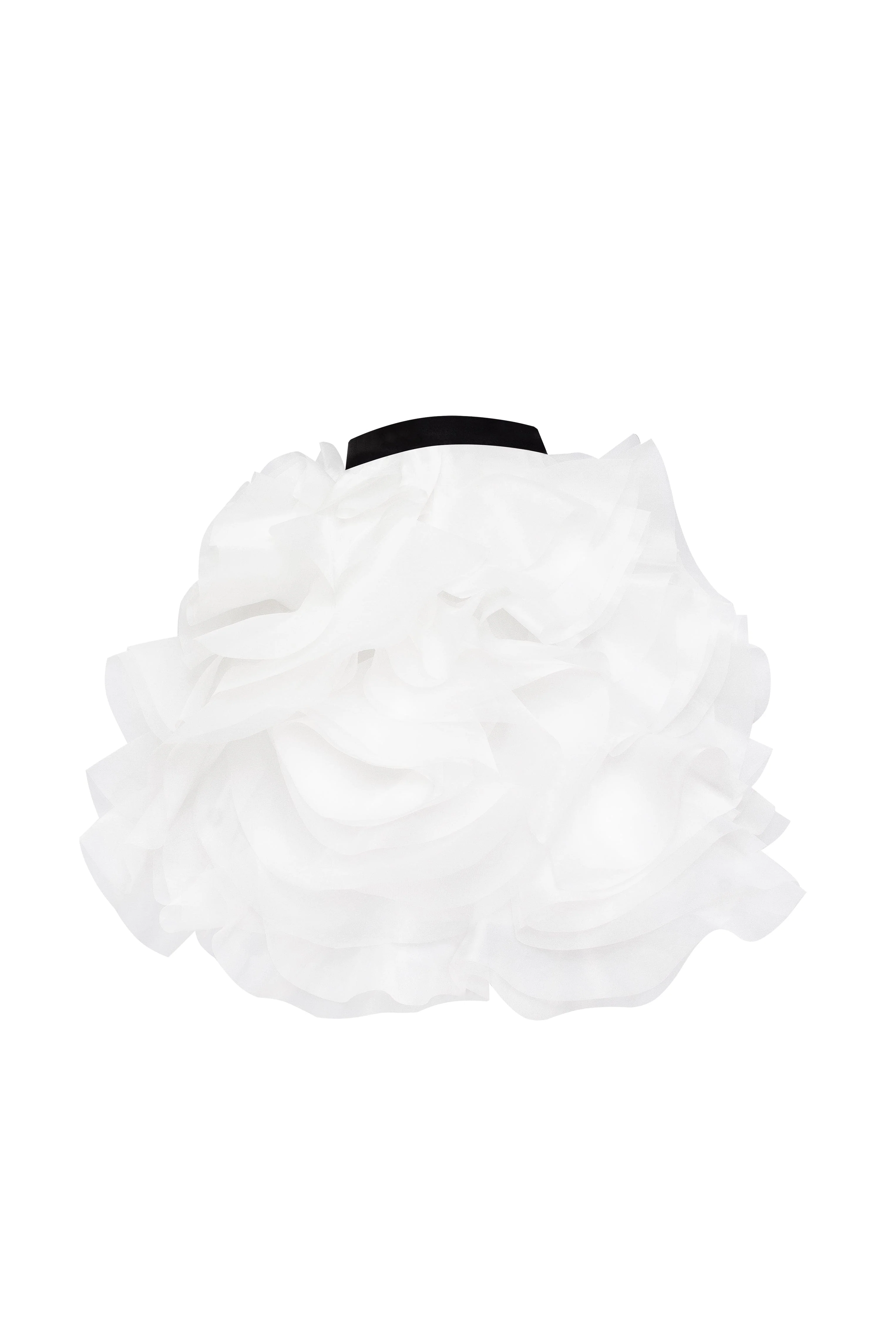 Danceable mini skirt with ruched flower appliques in white, Midnight Walk