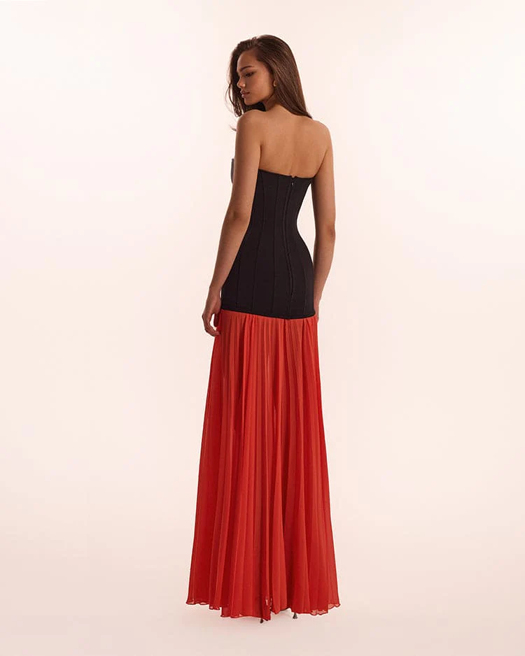 Black&Coral dress with a pleated skirt, Parisienne