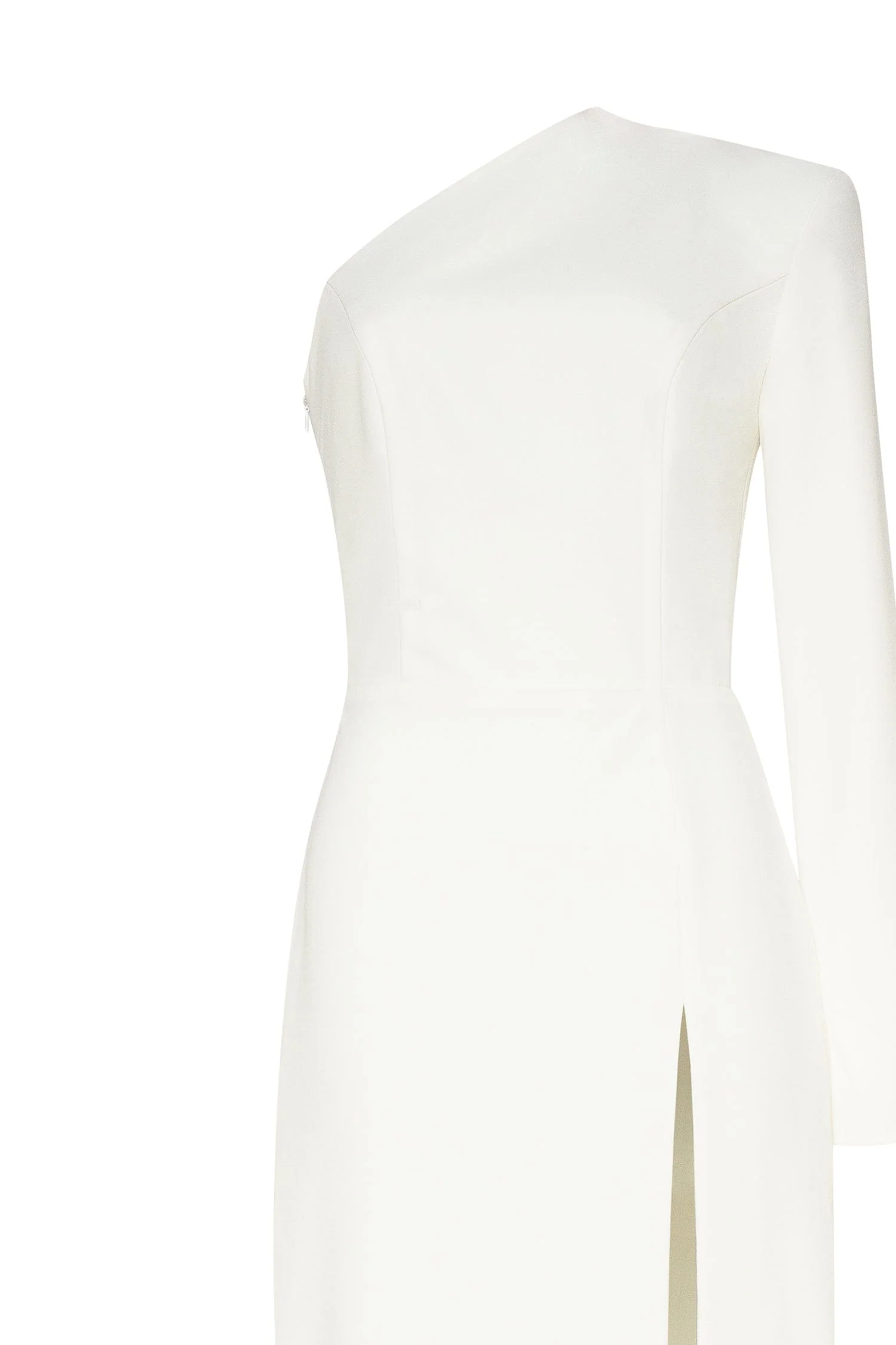 White Long-sleeved dress with sharp shoulder cut