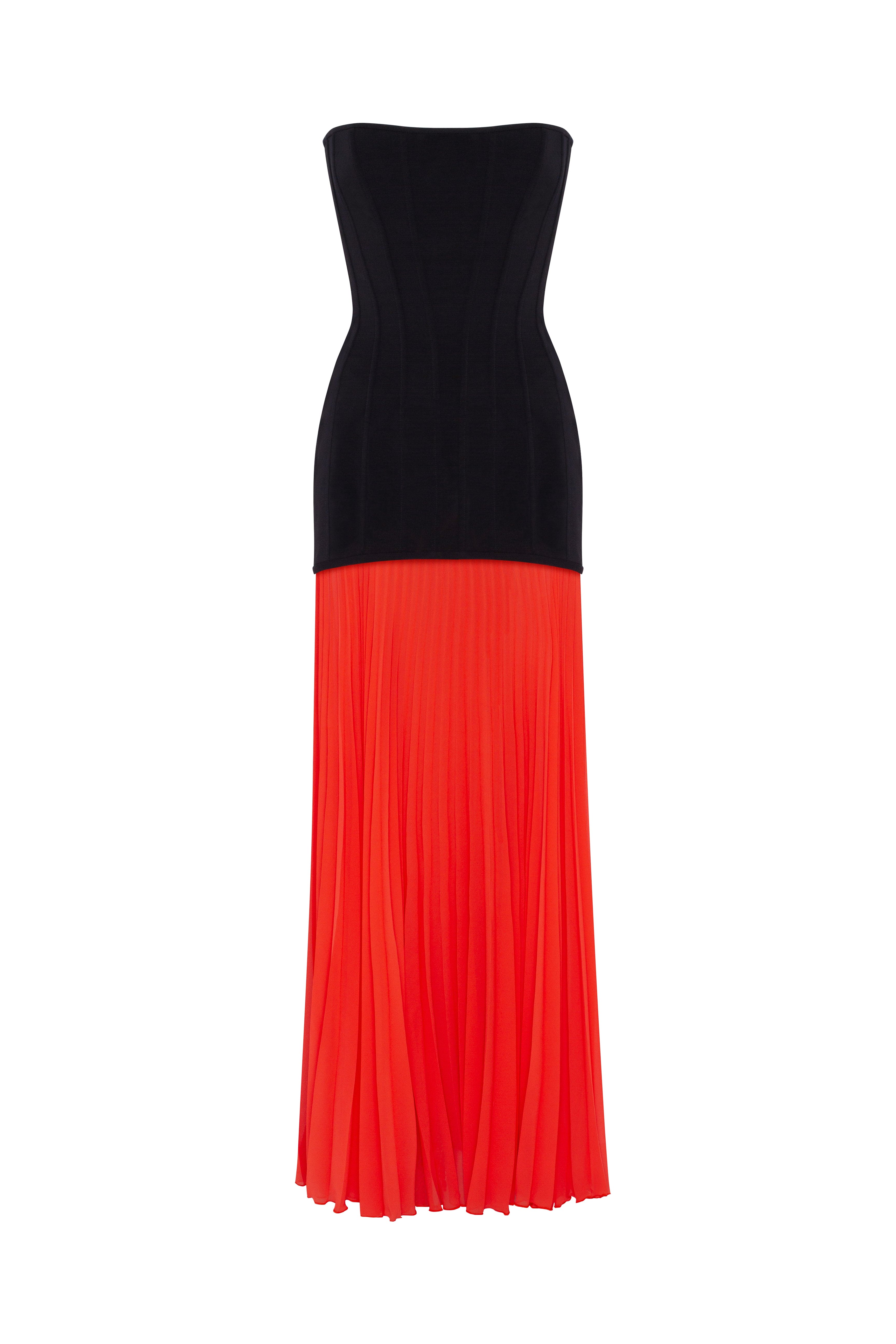 Black&Coral dress with a pleated skirt, Parisienne