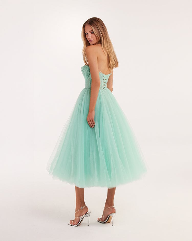 Mint green tender midi tulle dress