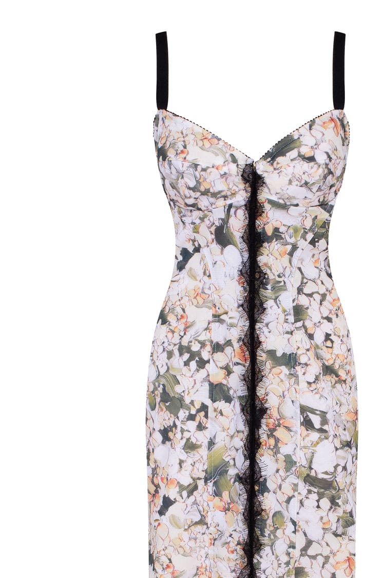 Floral midi dress with puffy tulle hem