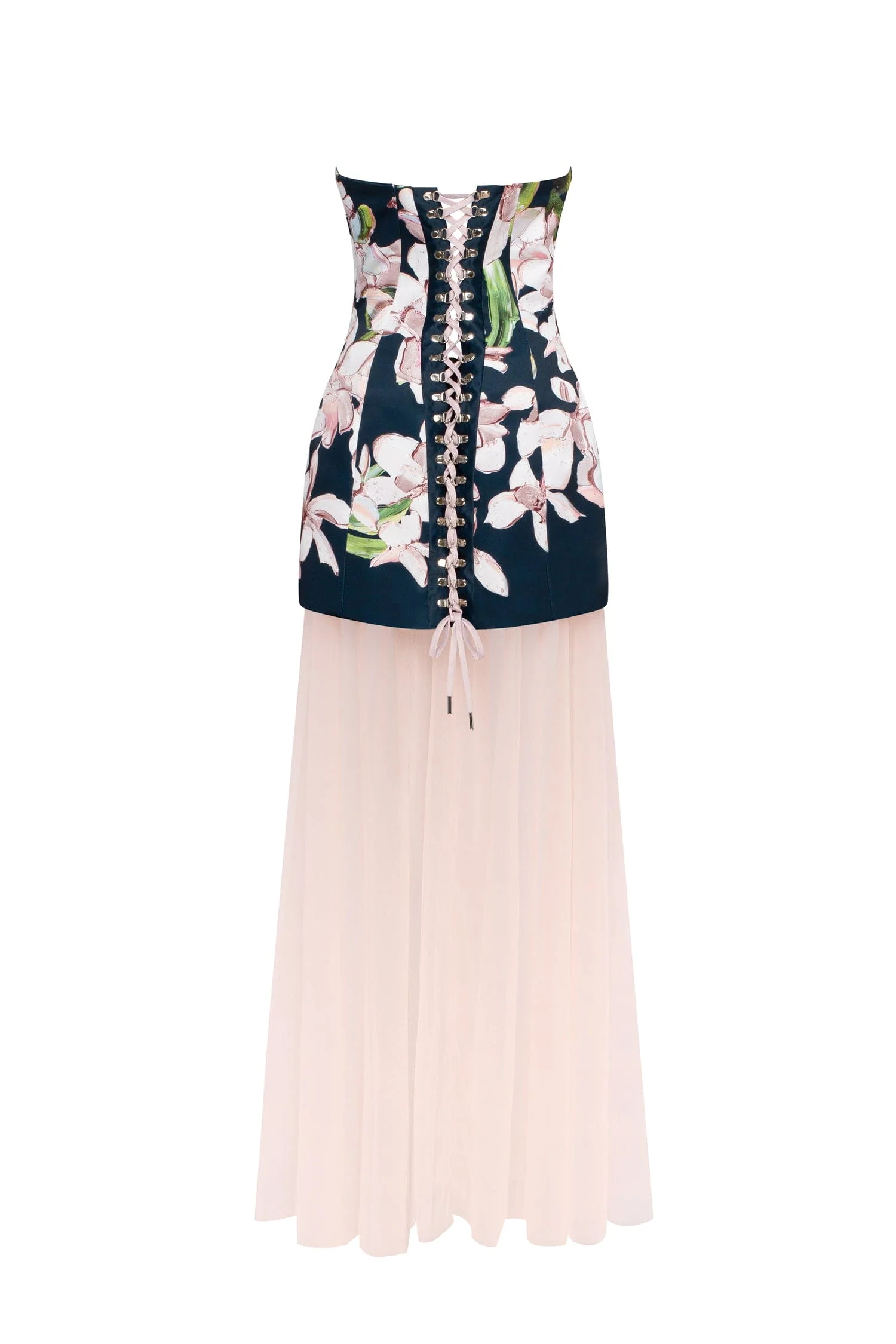 2-in-1 floral mini with a detachable light peach underskirt