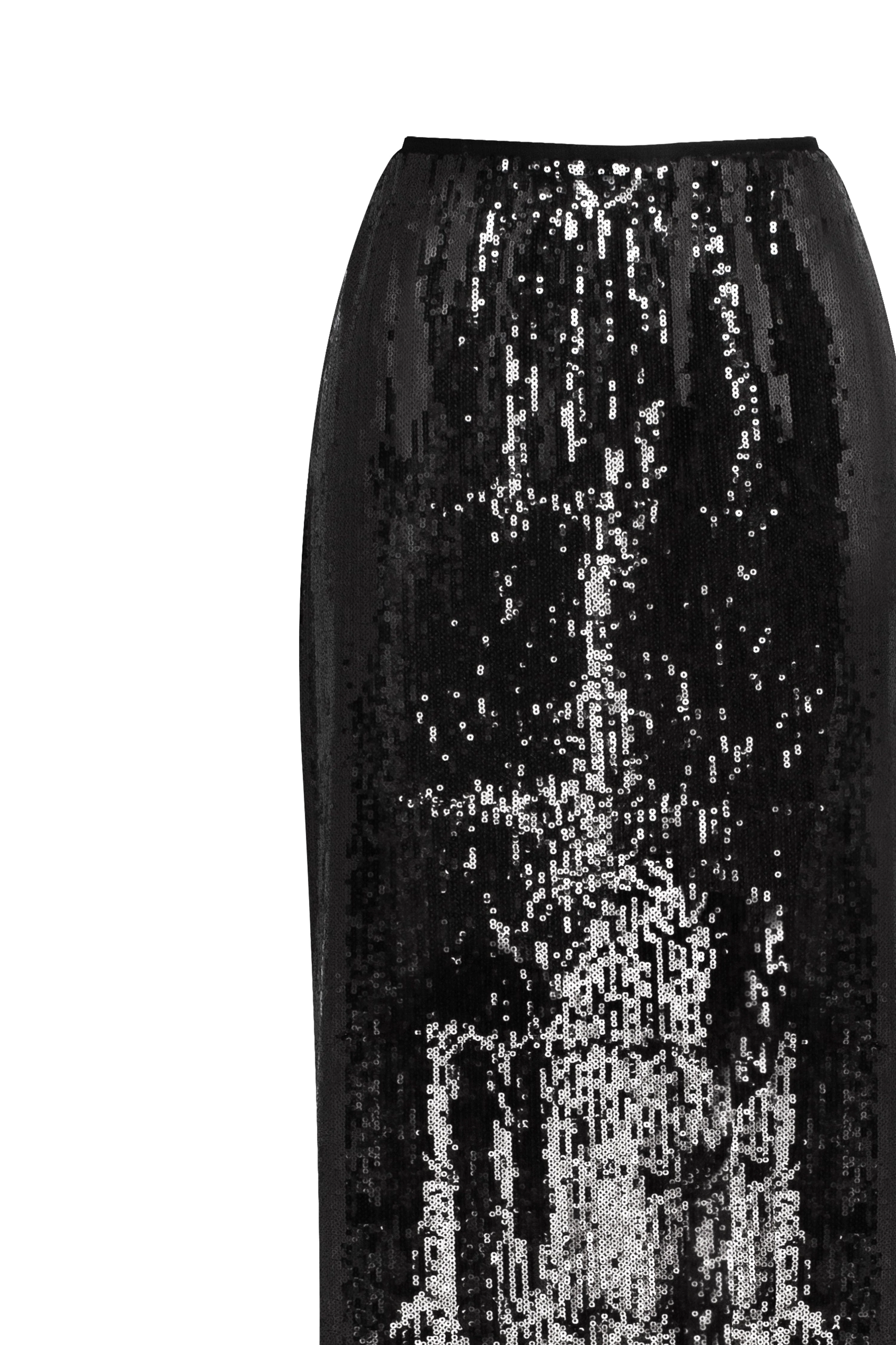 Dramatic fitted sequined black maxi skirt, Midnight Walk