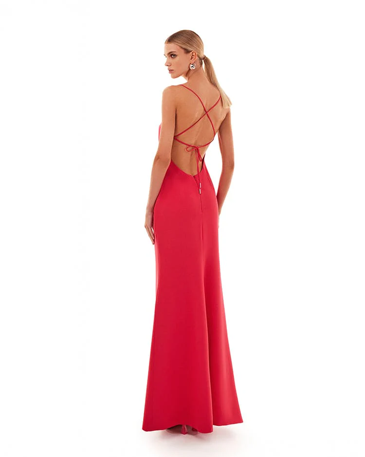 Twisted cutout fuchsia bodice maxi dress