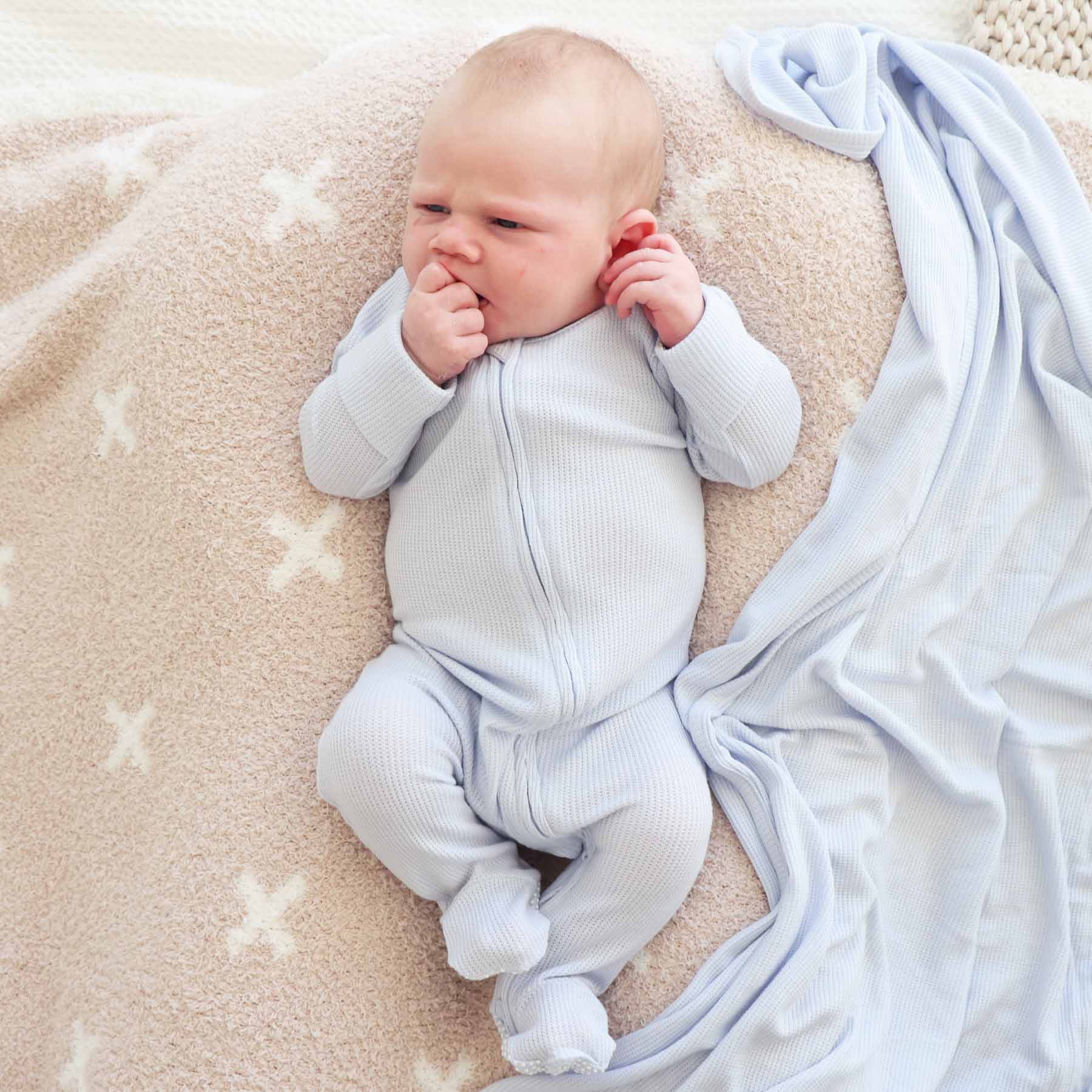 Blue Waffle Fabric Footie