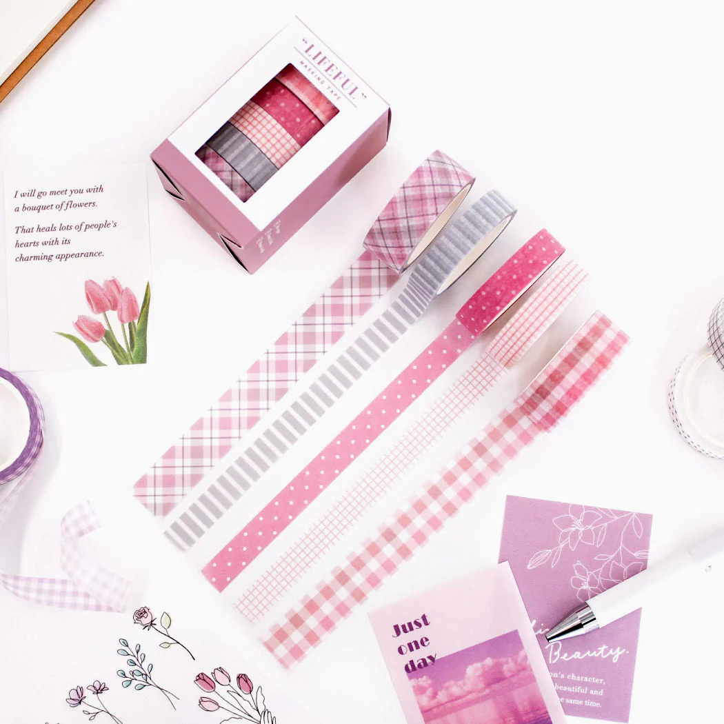 Colorful Pattern Masking Tapes Set of 5 Pink