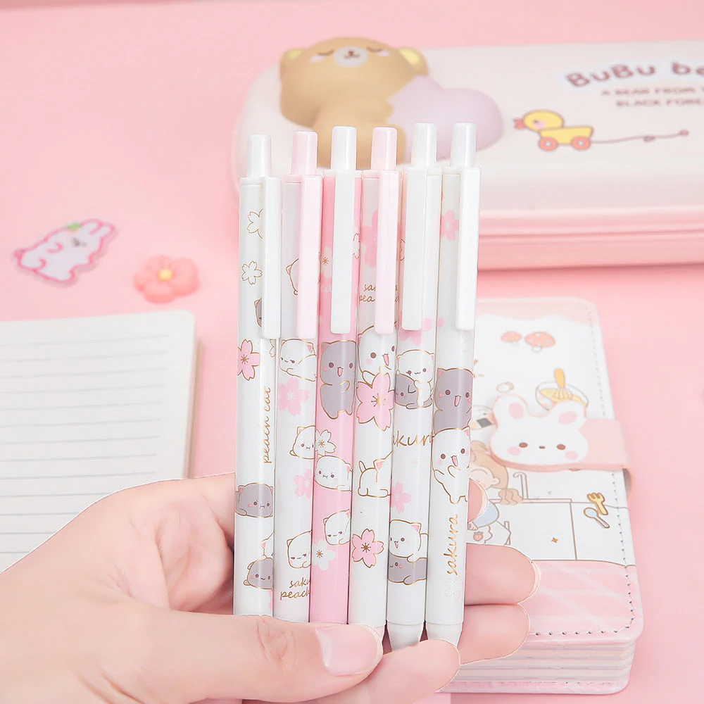 Peach Blossom Chibi Cat Gel Pen