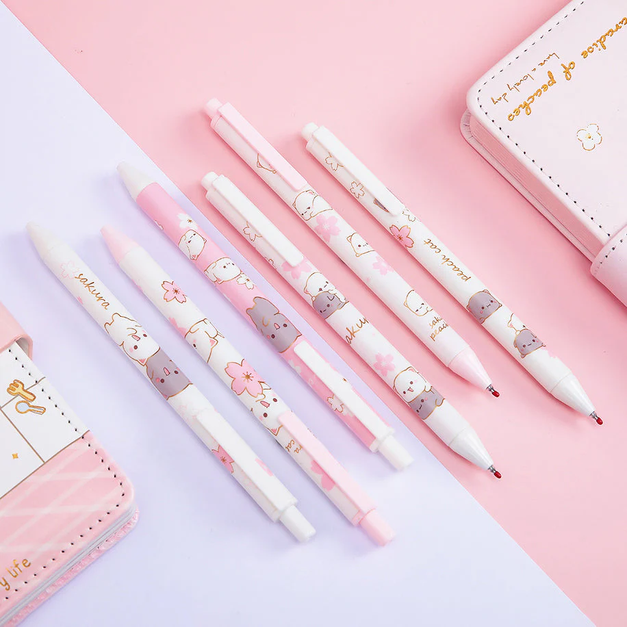 Peach Blossom Chibi Cat Gel Pen