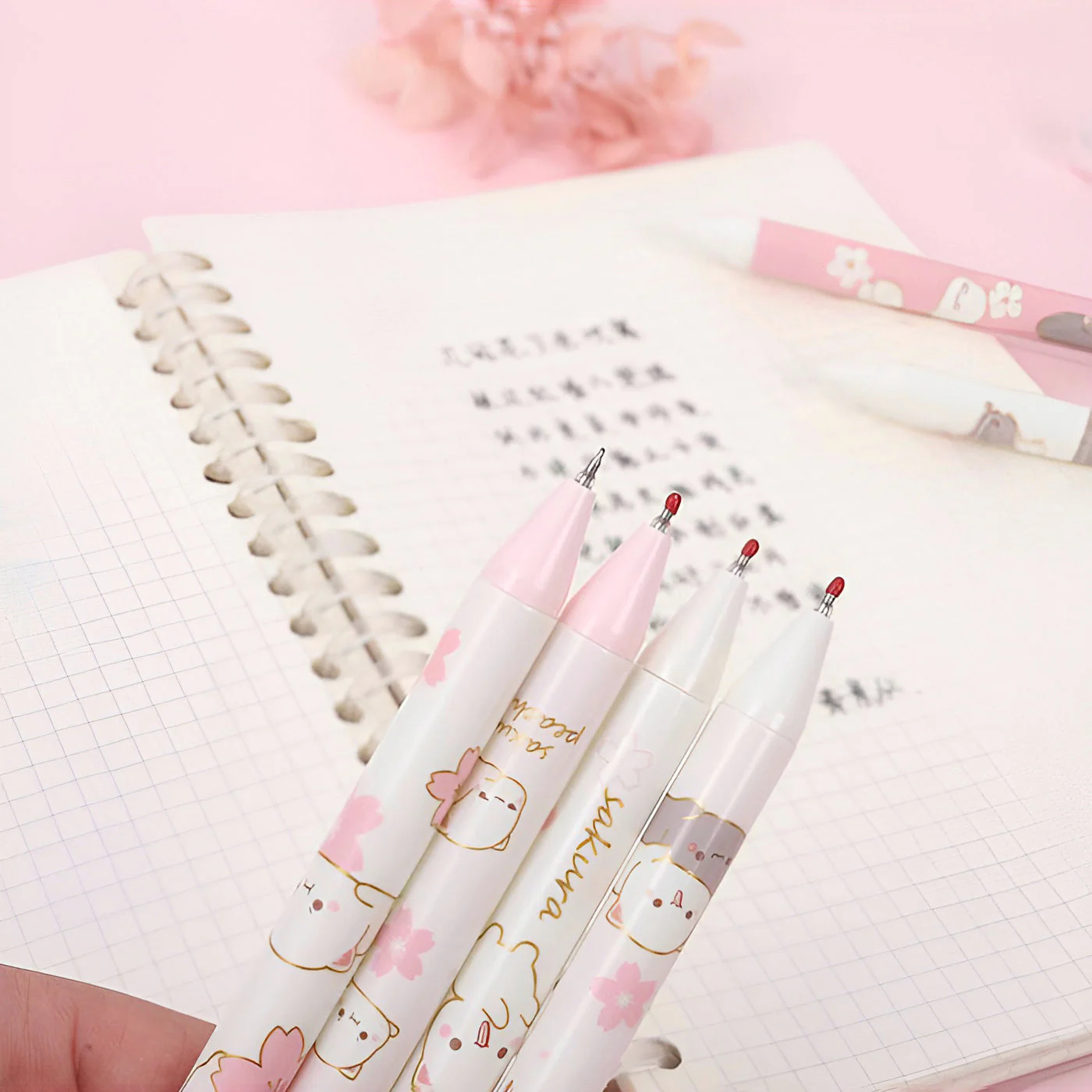 Peach Blossom Chibi Cat Gel Pen