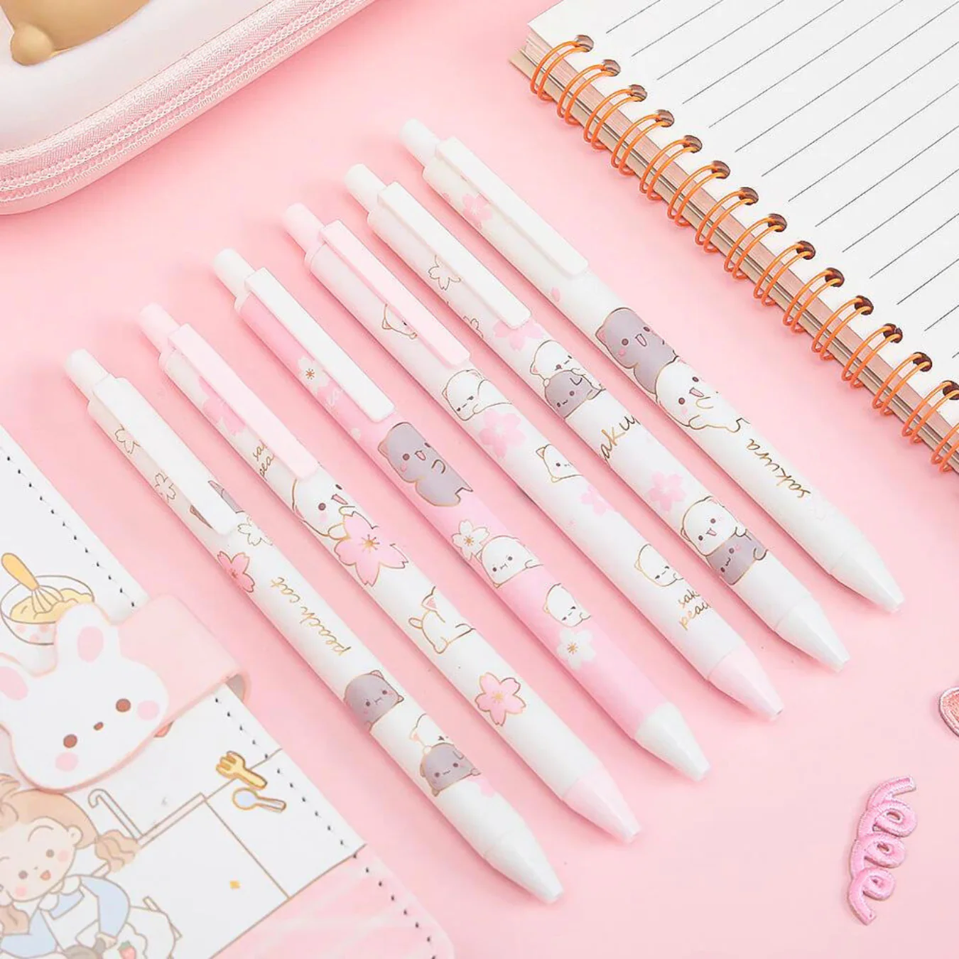 Peach Blossom Chibi Cat Gel Pen