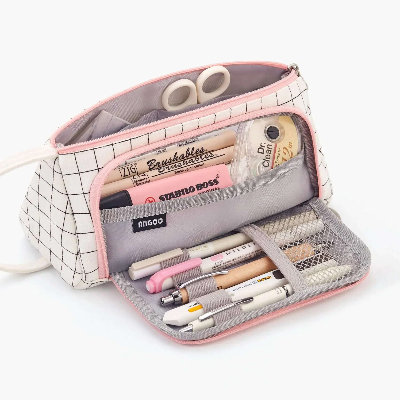 Pink Check Triangle Pencil Case