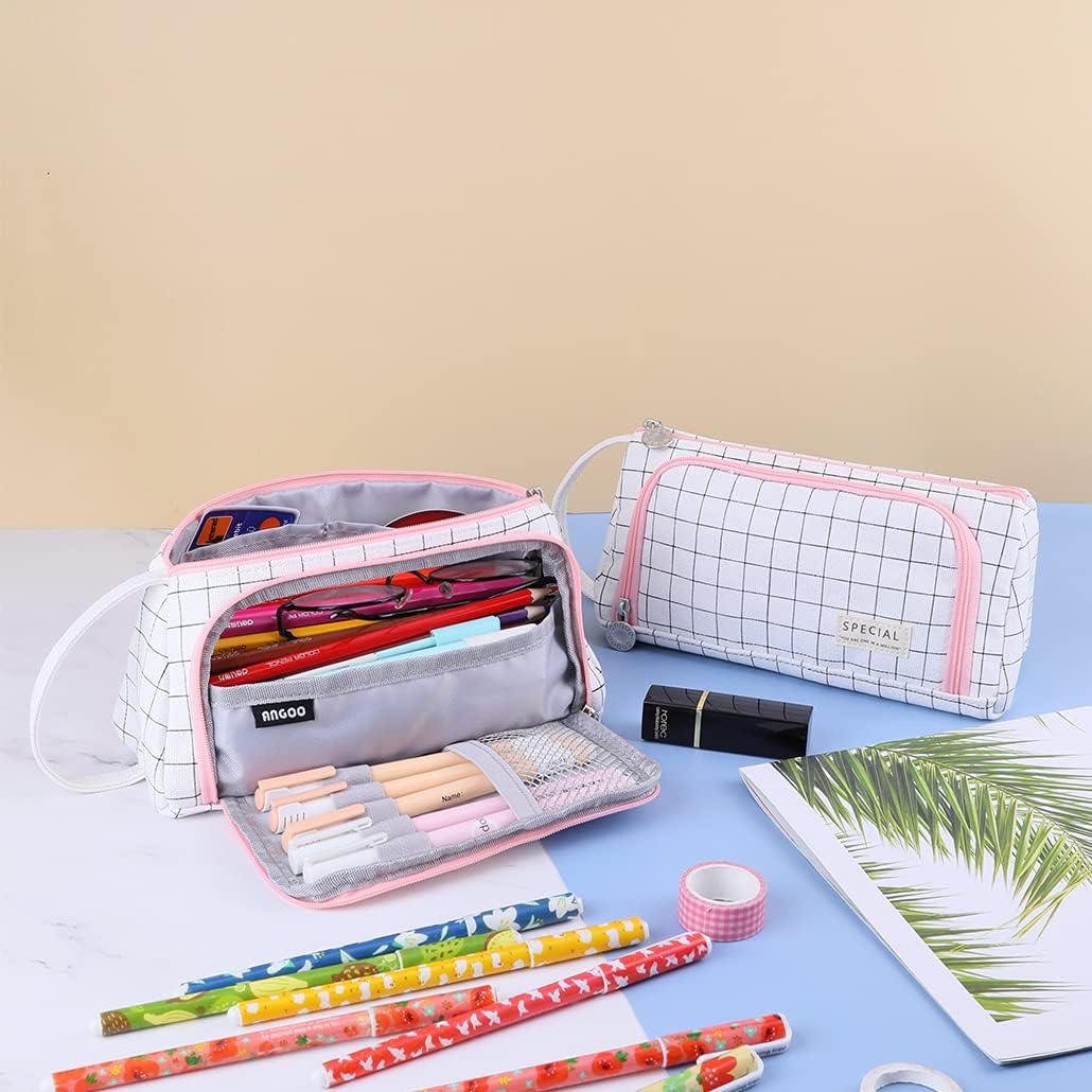 Pink Check Triangle Pencil Case