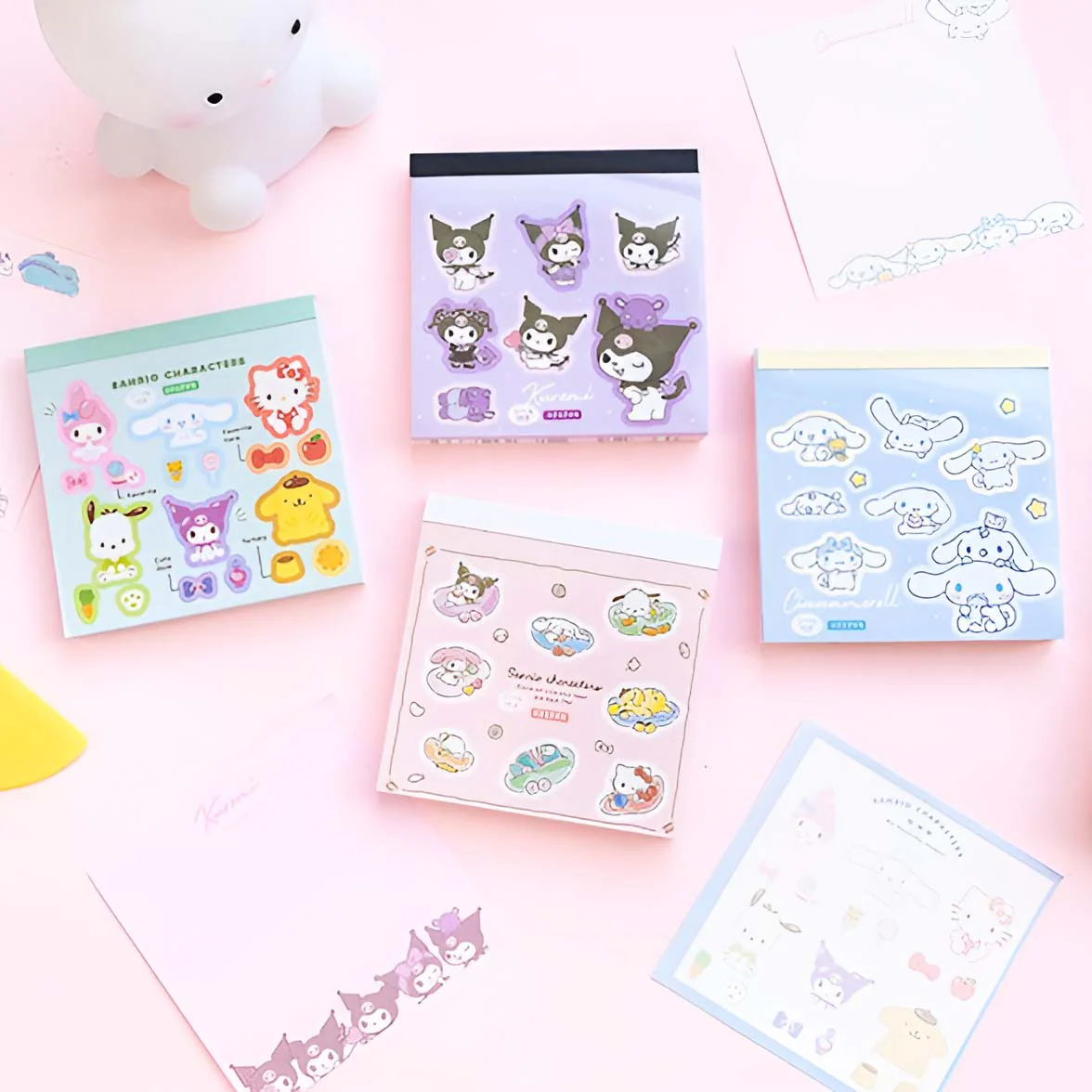 Sanrio 3 Design Memo Pad + Sticker Sheet